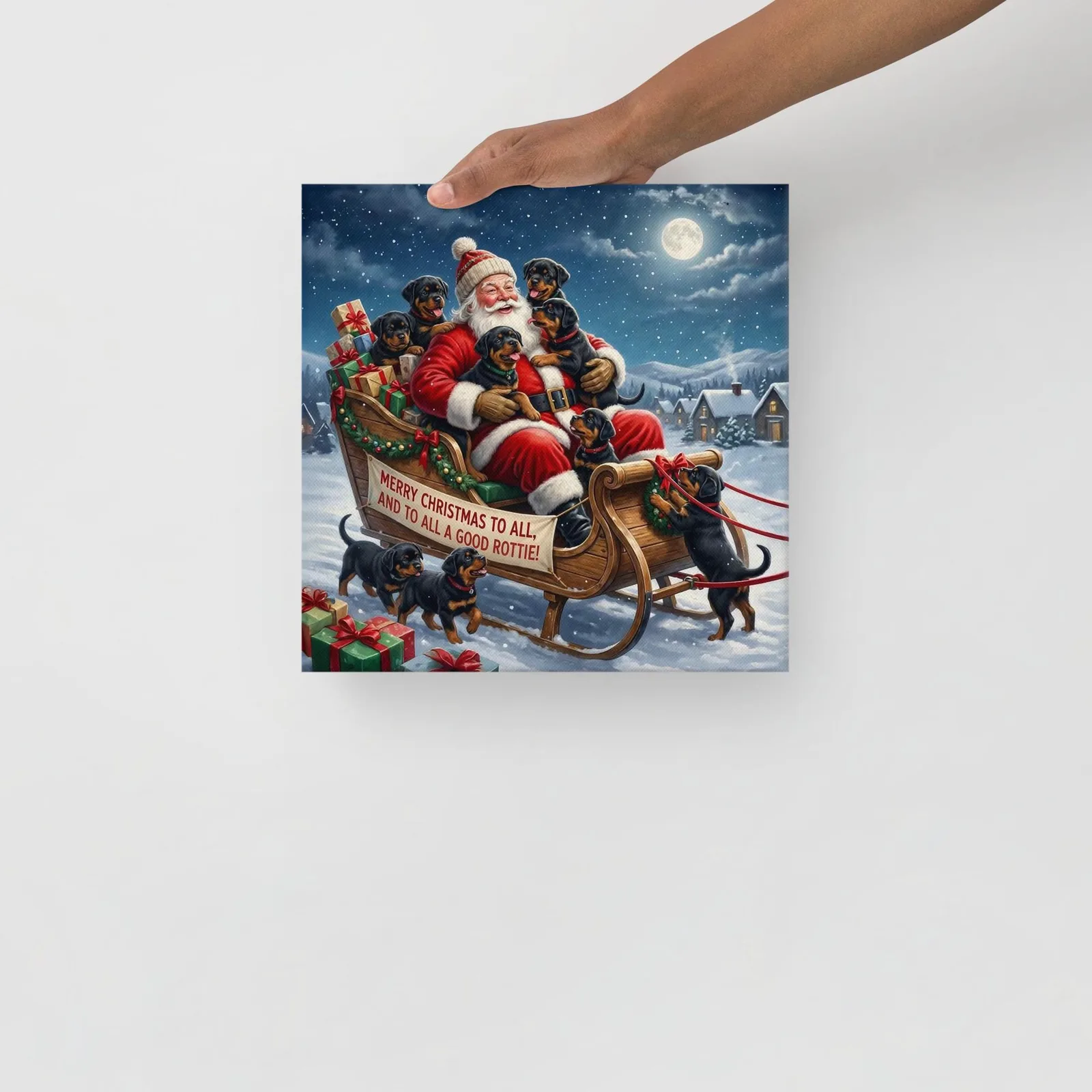 Santa & His Rottie Helpers Thin Canvas: Christmas Dog Lover Wall Art, photo 2