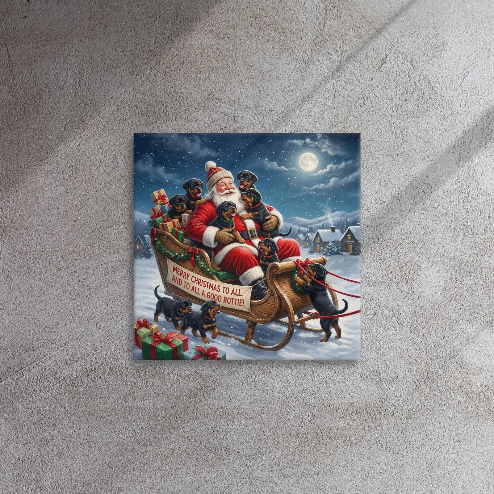 Santa & His Rottie Helpers Thin Canvas: Christmas Dog Lover Wall Art, photo 4