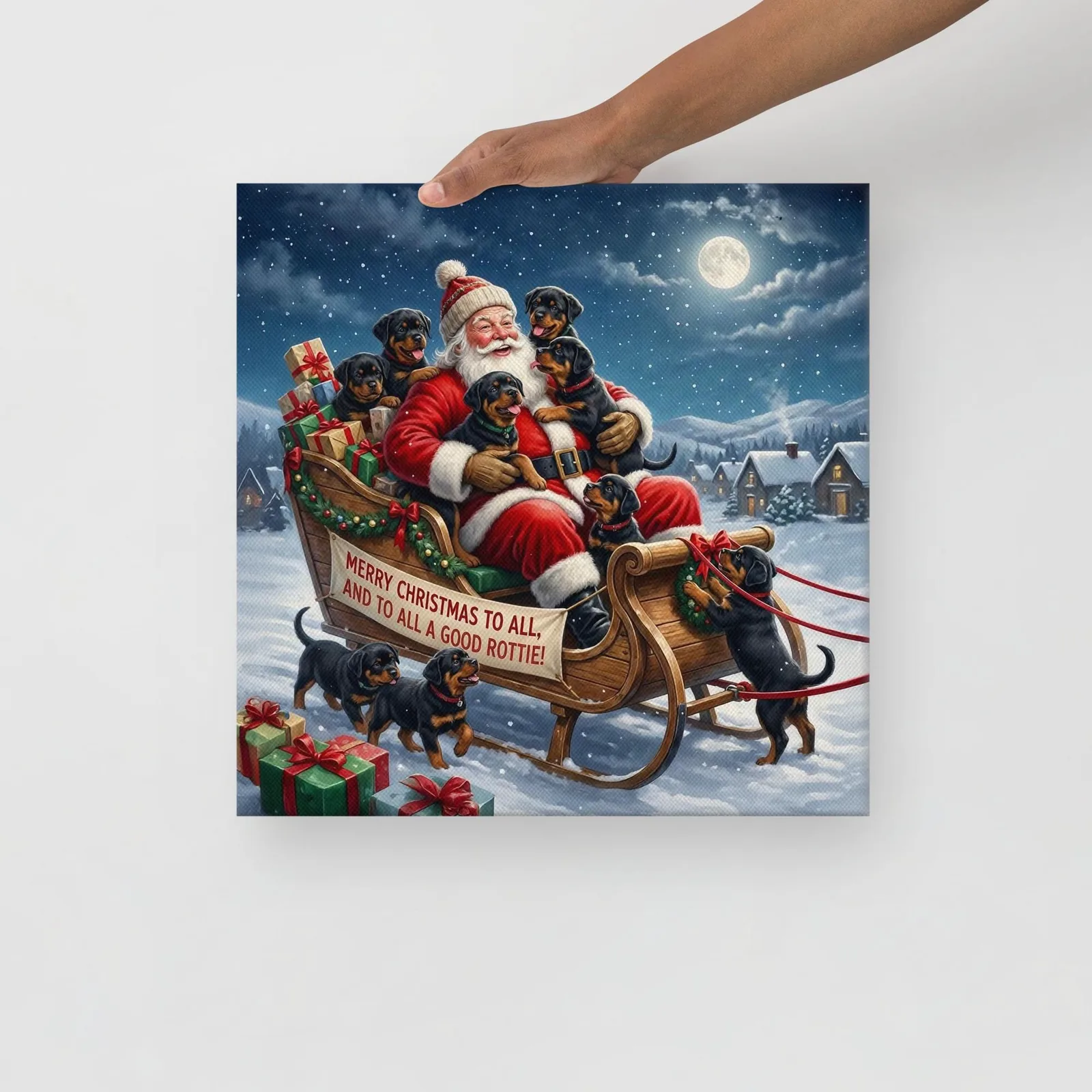Santa & His Rottie Helpers Thin Canvas: Christmas Dog Lover Wall Art, photo 3