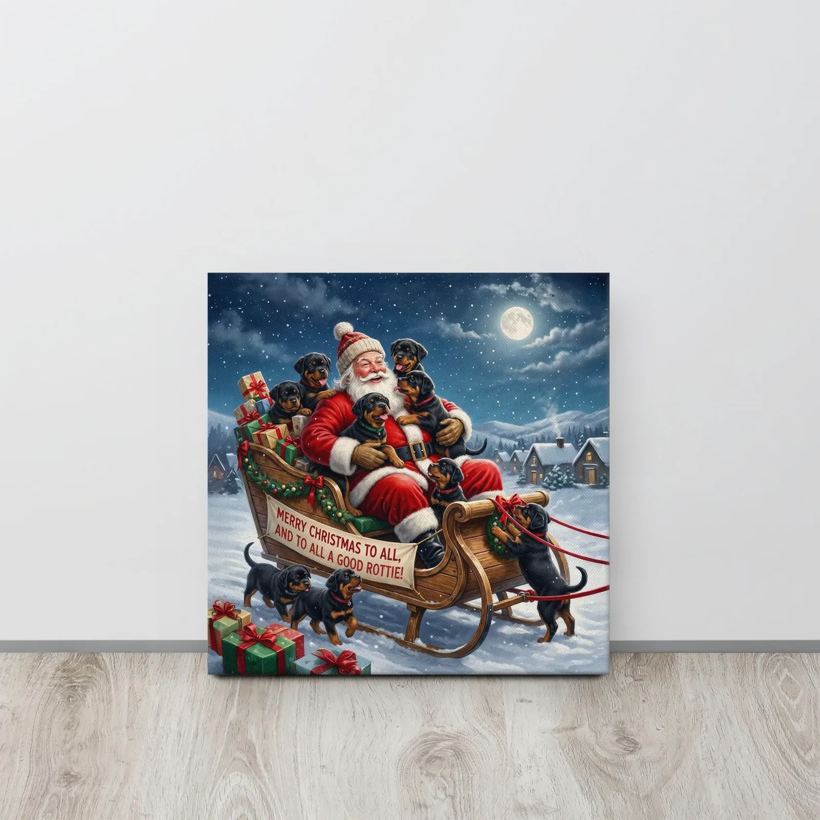 Santa & His Rottie Helpers Thin Canvas: Christmas Dog Lover Wall Art, photo 5