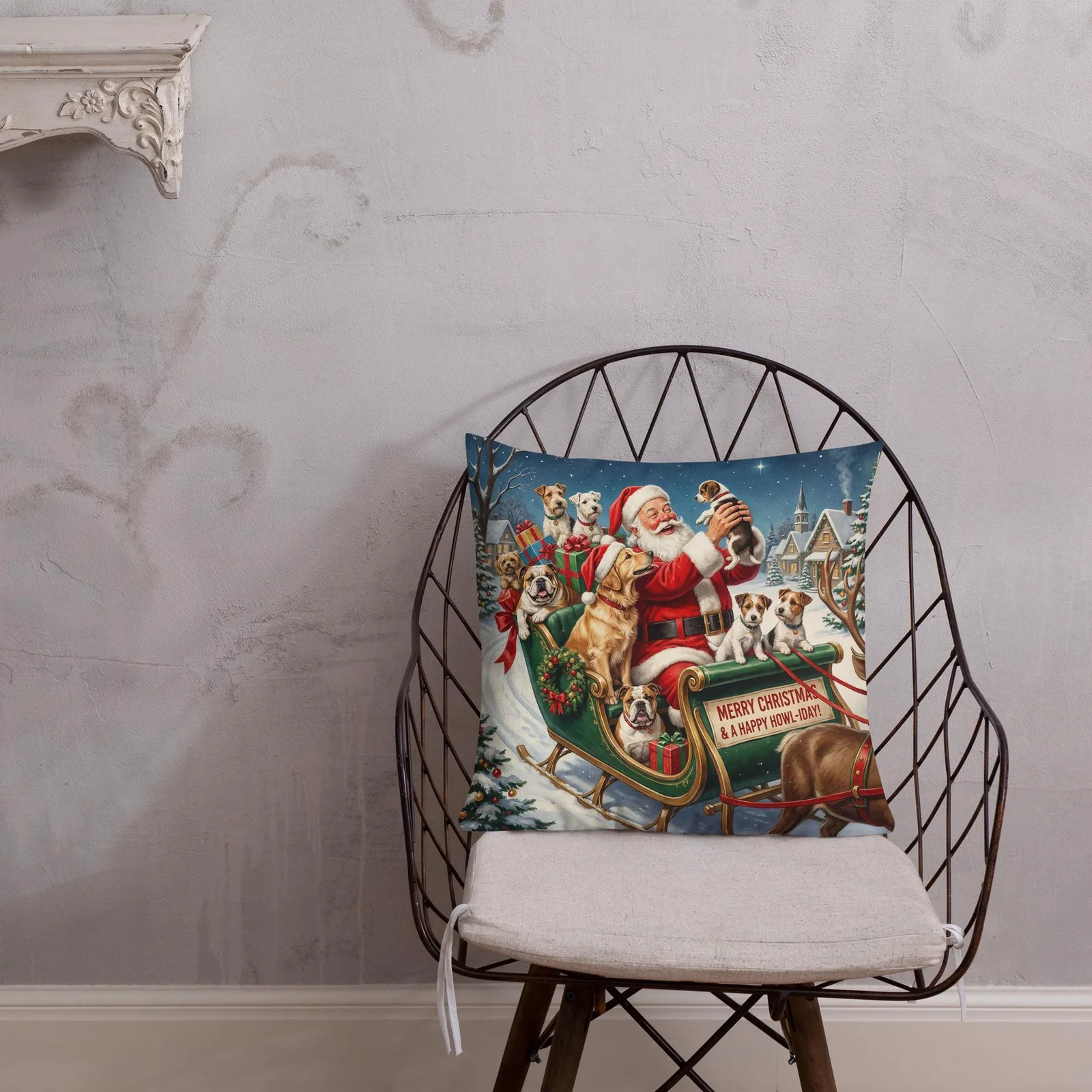 Santa’s Christmas Dog Sleigh Throw Pillow: Festive Holiday Decor for Dog Lovers, photo 6