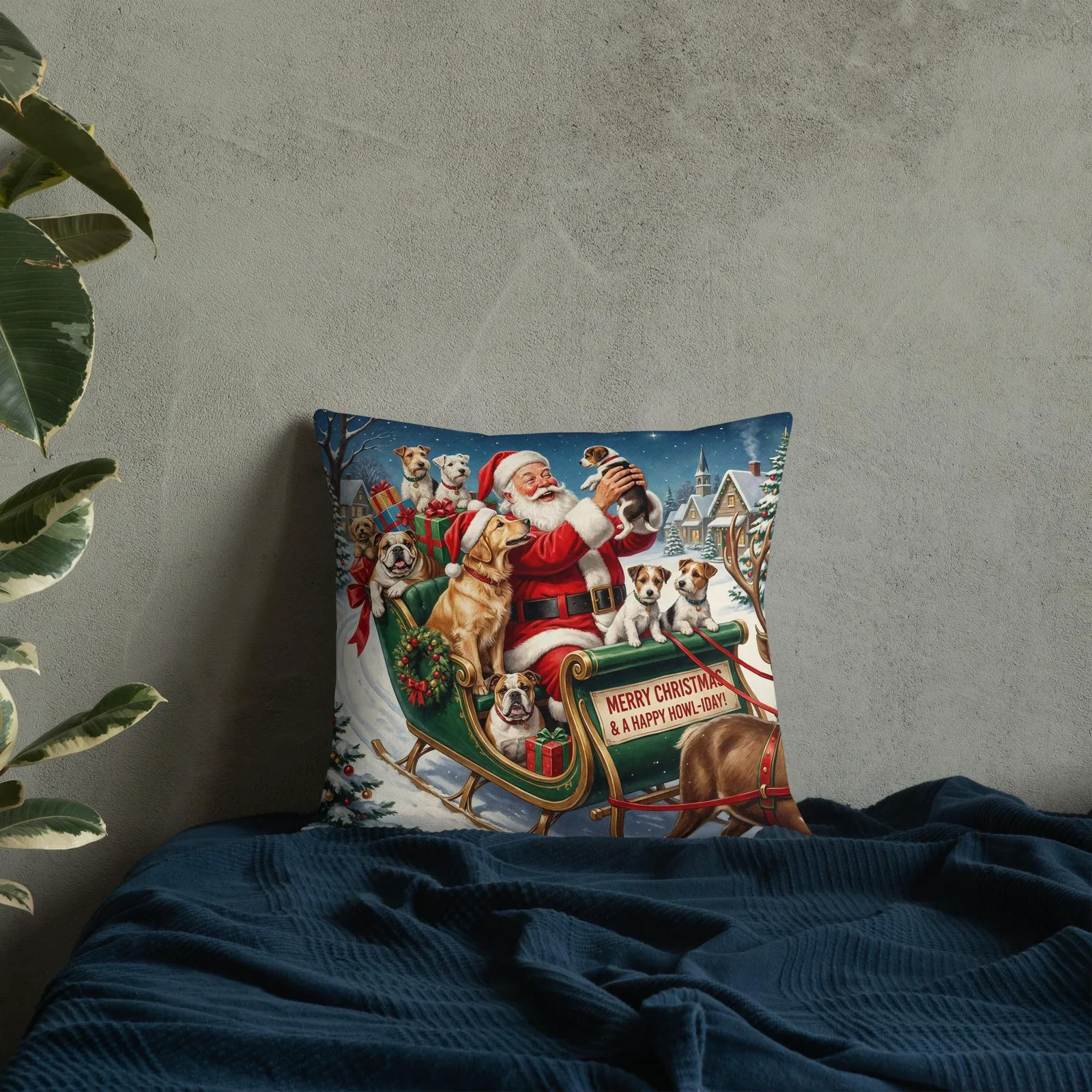 Santa’s Christmas Dog Sleigh Throw Pillow: Festive Holiday Decor for Dog Lovers, photo 9