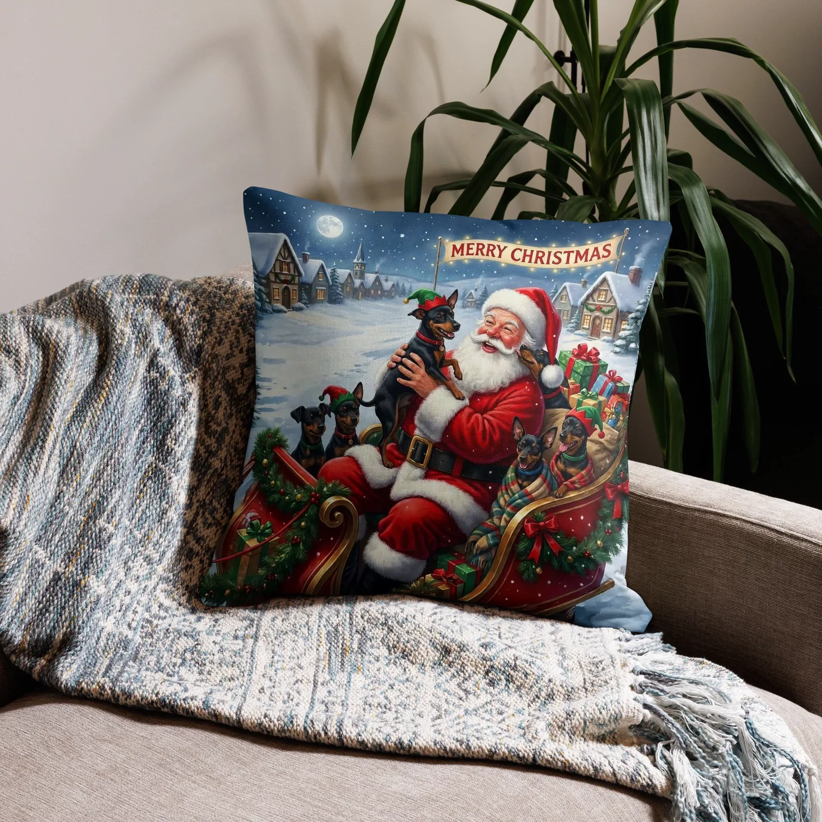 Santa’s Merry Min Pin Pillow: Festive Christmas Dog Lover Decor, photo 6