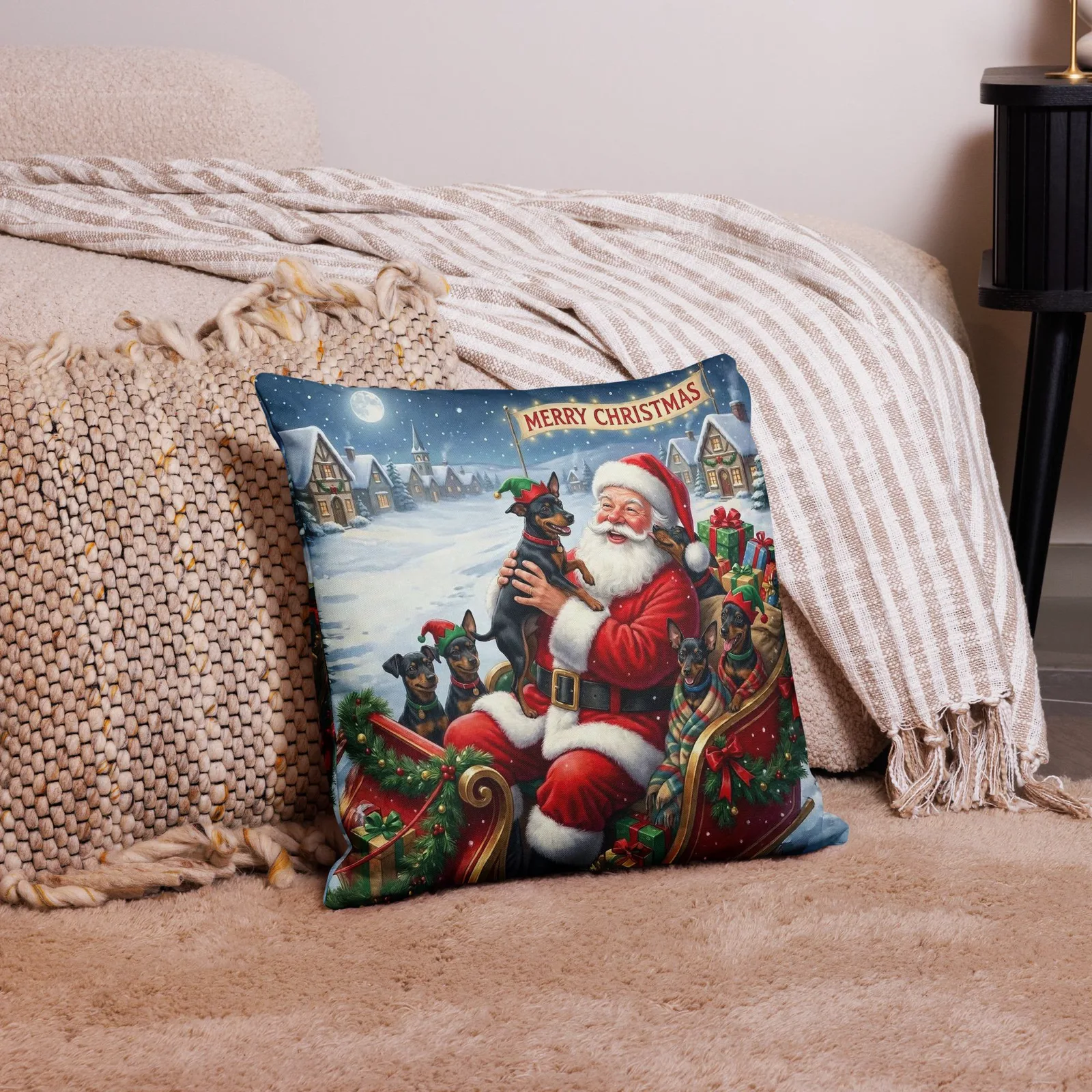 Santa’s Merry Min Pin Pillow: Festive Christmas Dog Lover Decor, photo 2