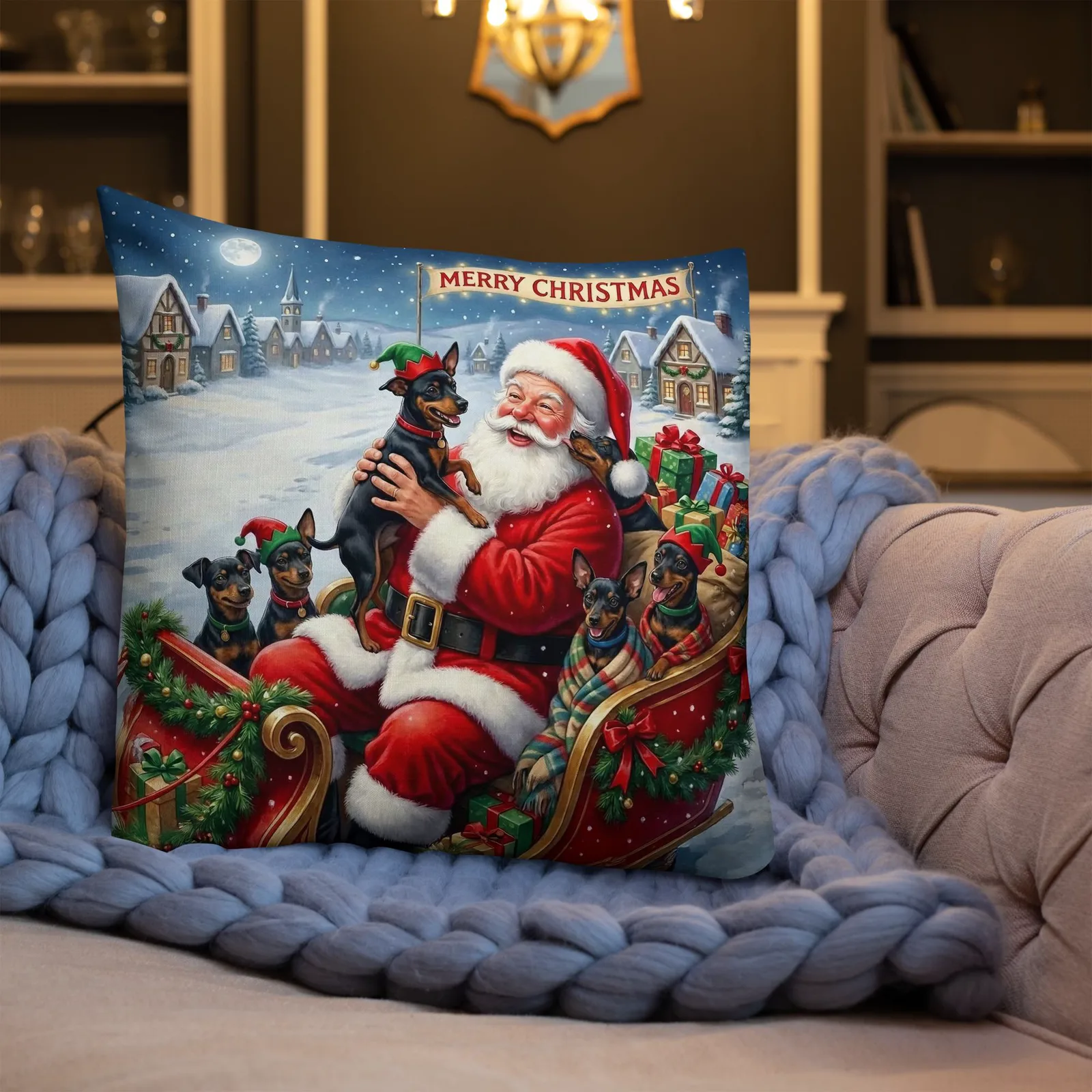 Santa’s Merry Min Pin Pillow: Festive Christmas Dog Lover Decor, photo 7