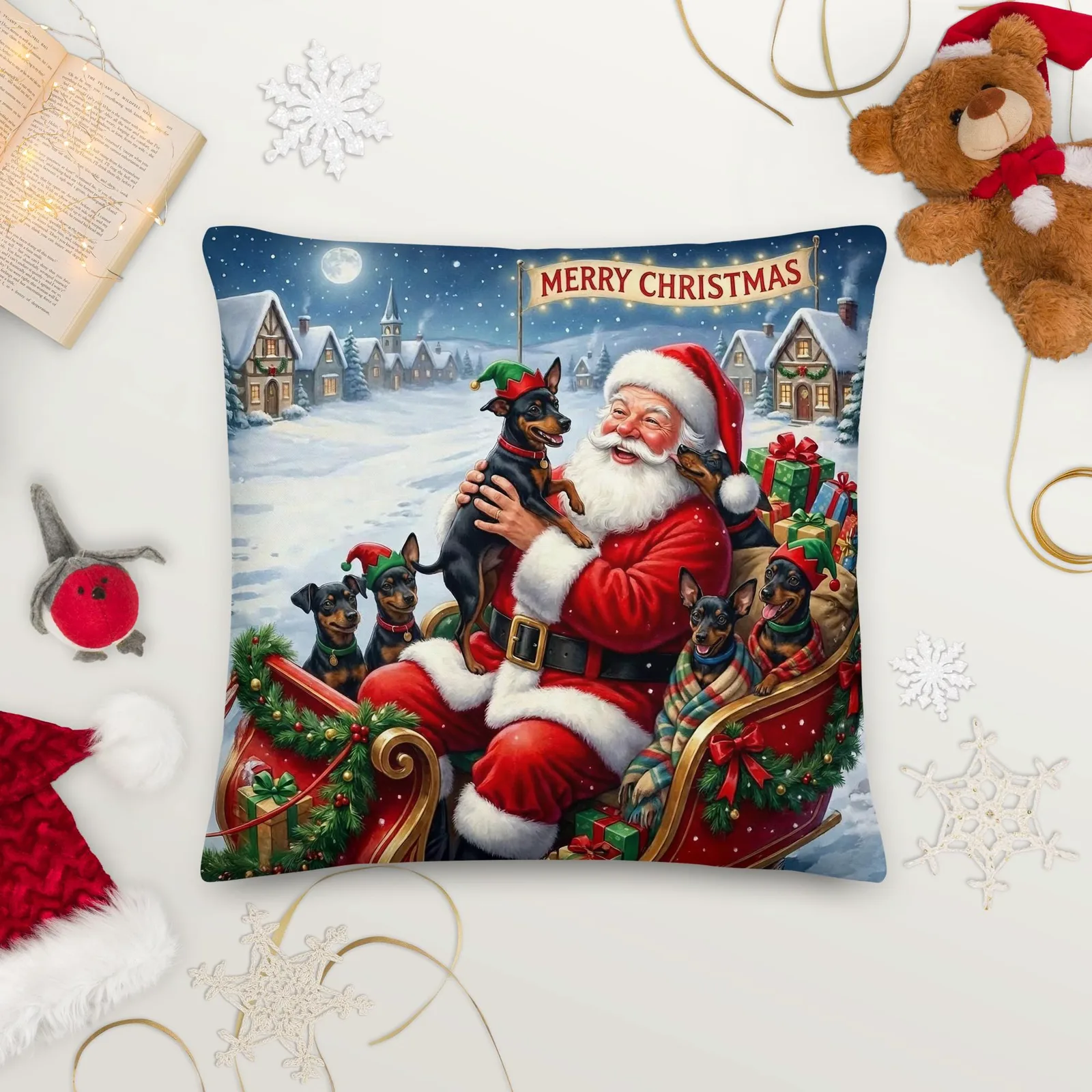 Santa’s Merry Min Pin Pillow: Festive Christmas Dog Lover Decor, photo 10