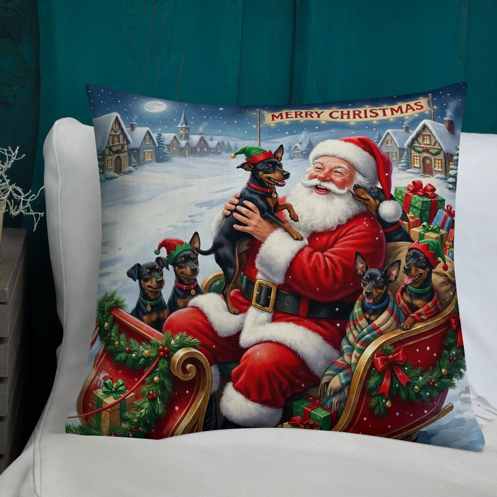 Santa’s Merry Min Pin Pillow: Festive Christmas Dog Lover Decor, photo 8
