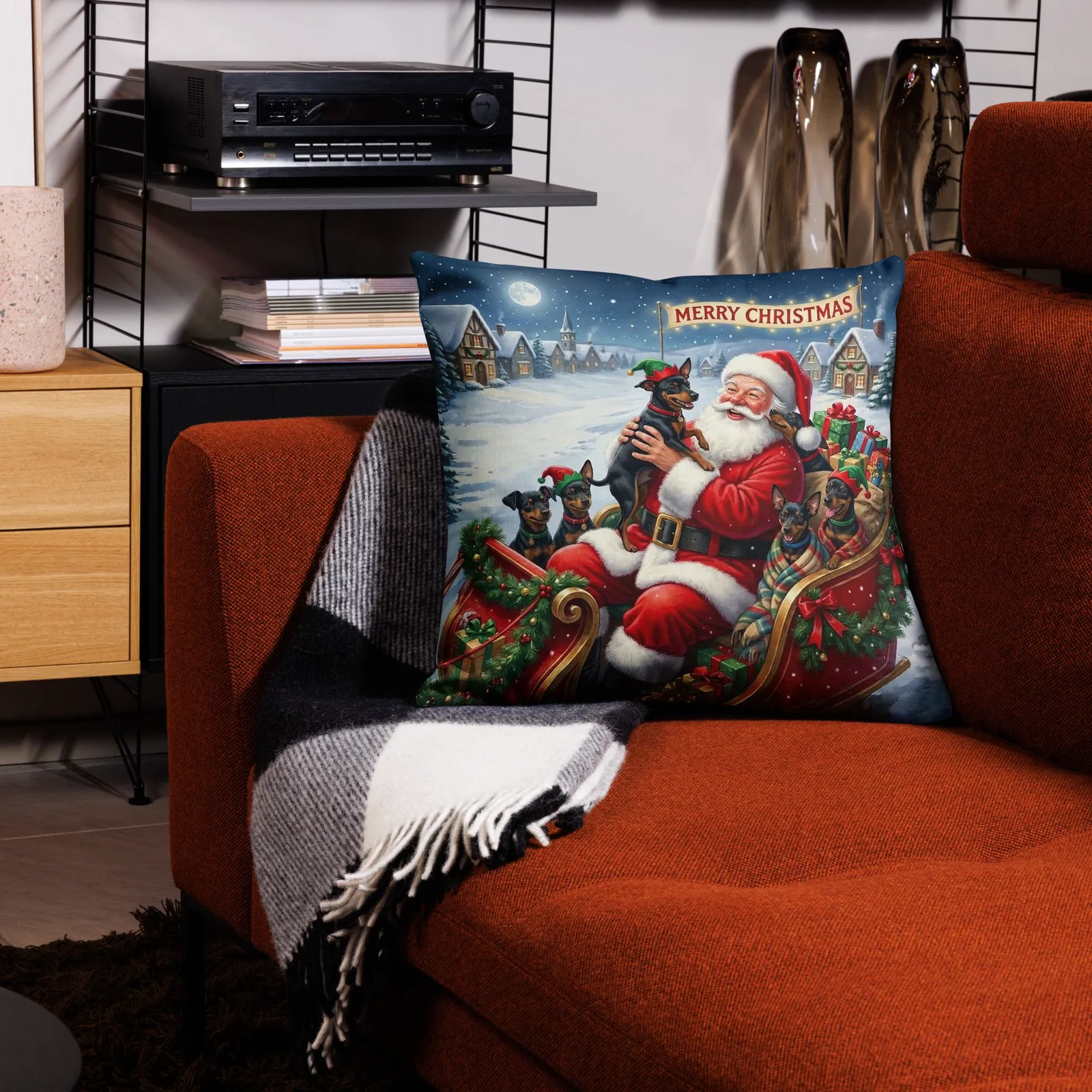 Santa’s Merry Min Pin Pillow: Festive Christmas Dog Lover Decor, photo 5