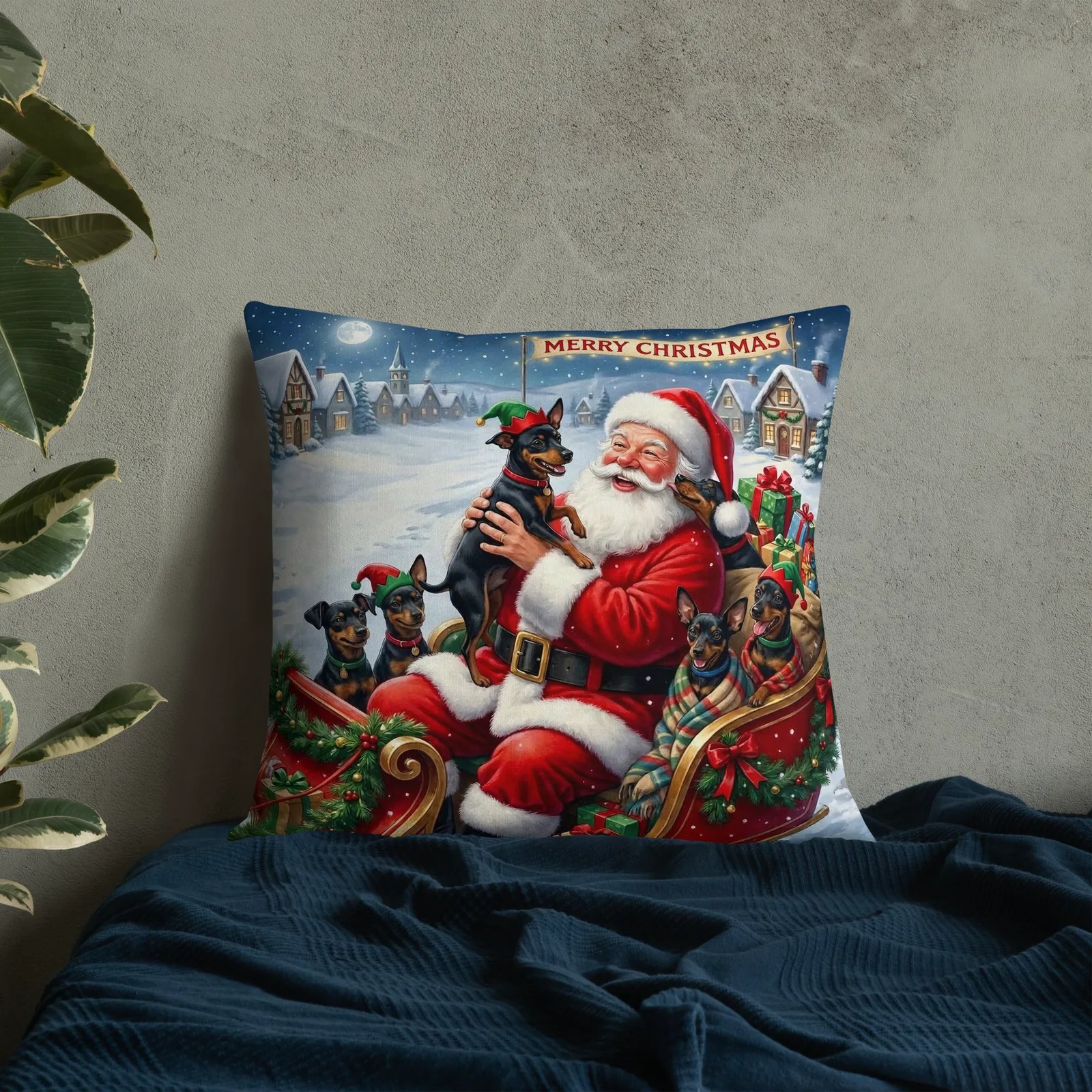 Santa’s Merry Min Pin Pillow: Festive Christmas Dog Lover Decor, photo 9