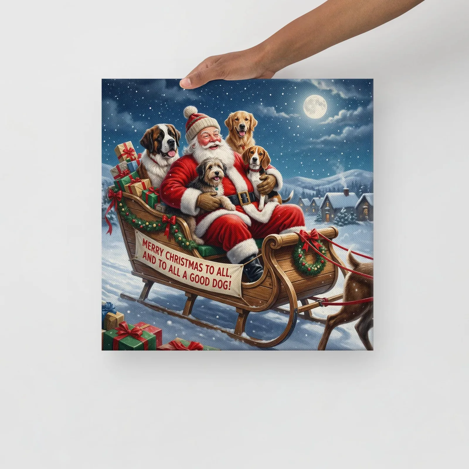 Santa With Dogs Christmas Canvas: Cheerful Holiday Wall Art for Dog Lovers, photo 3