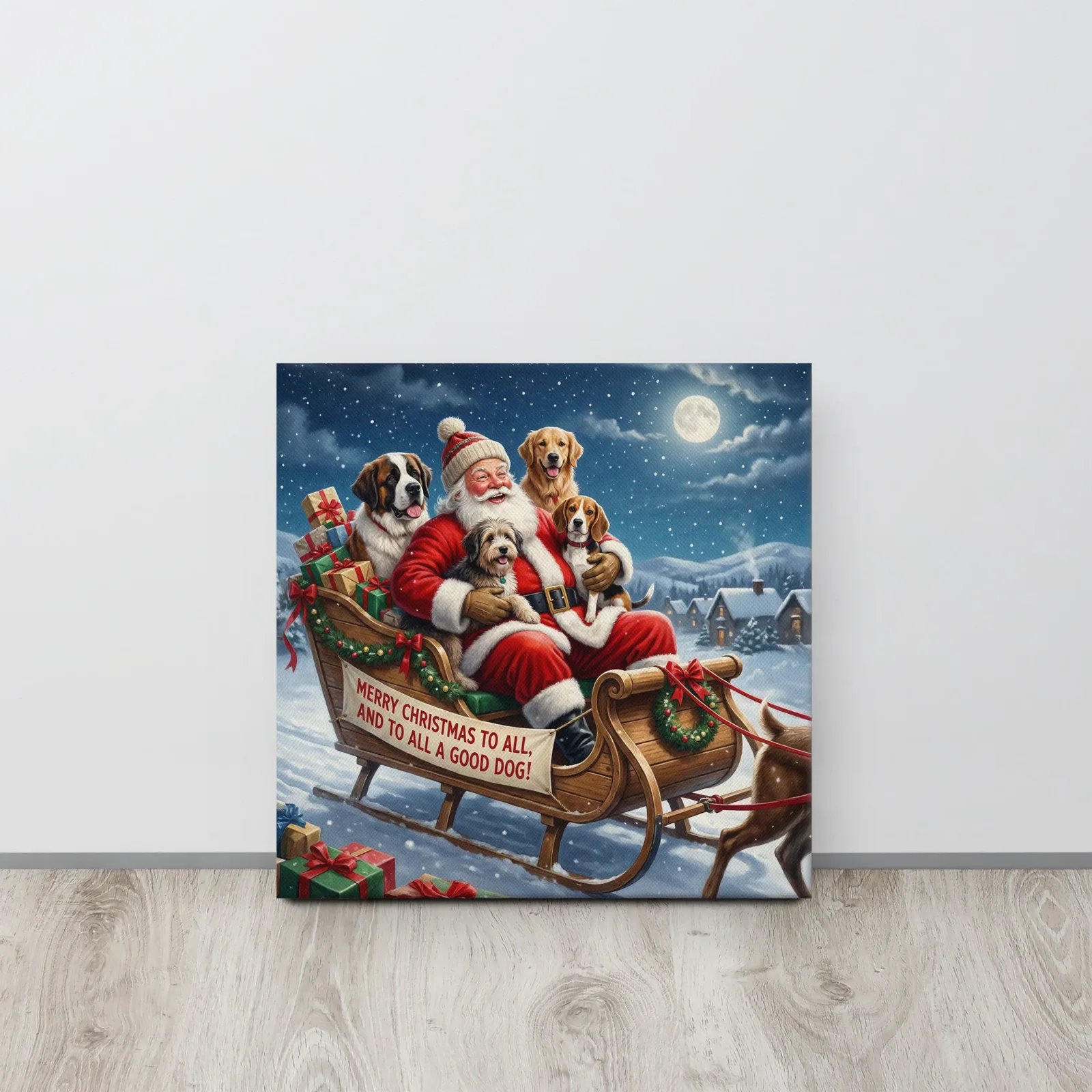 Santa With Dogs Christmas Canvas: Cheerful Holiday Wall Art for Dog Lovers, photo 4