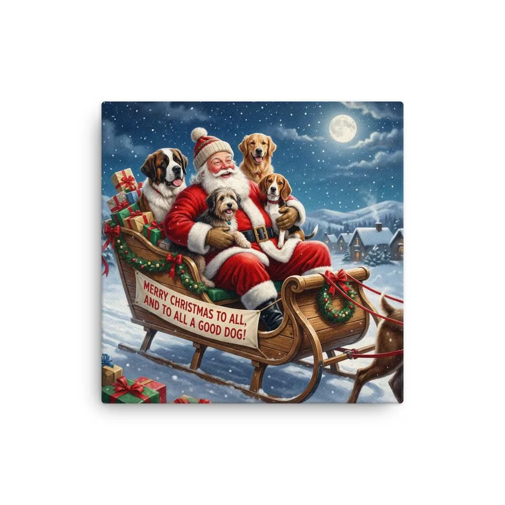 Santa With Dogs Christmas Canvas: Cheerful Holiday Wall Art for Dog Lovers