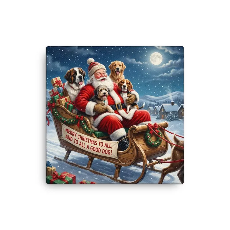 Santa With Dogs Christmas Canvas: Cheerful Holiday Wall Art for Dog Lovers