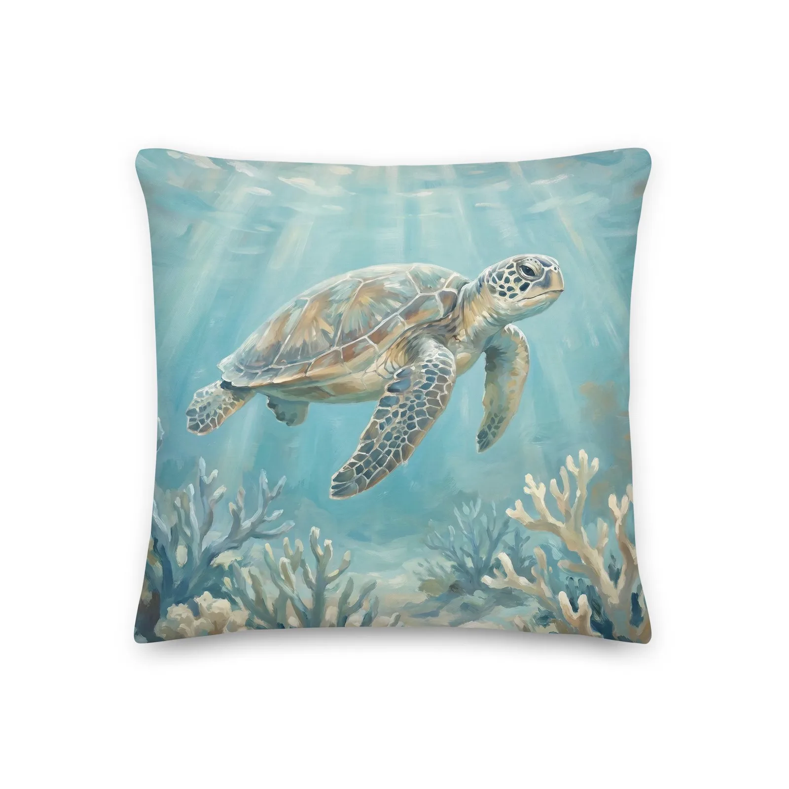 Sea Turtle Throw Pillow: Turquoise Coastal Decor Cushion