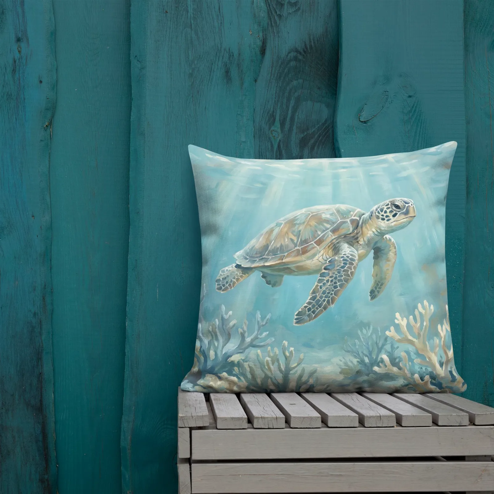 Sea Turtle Throw Pillow: Turquoise Coastal Decor Cushion, photo 10