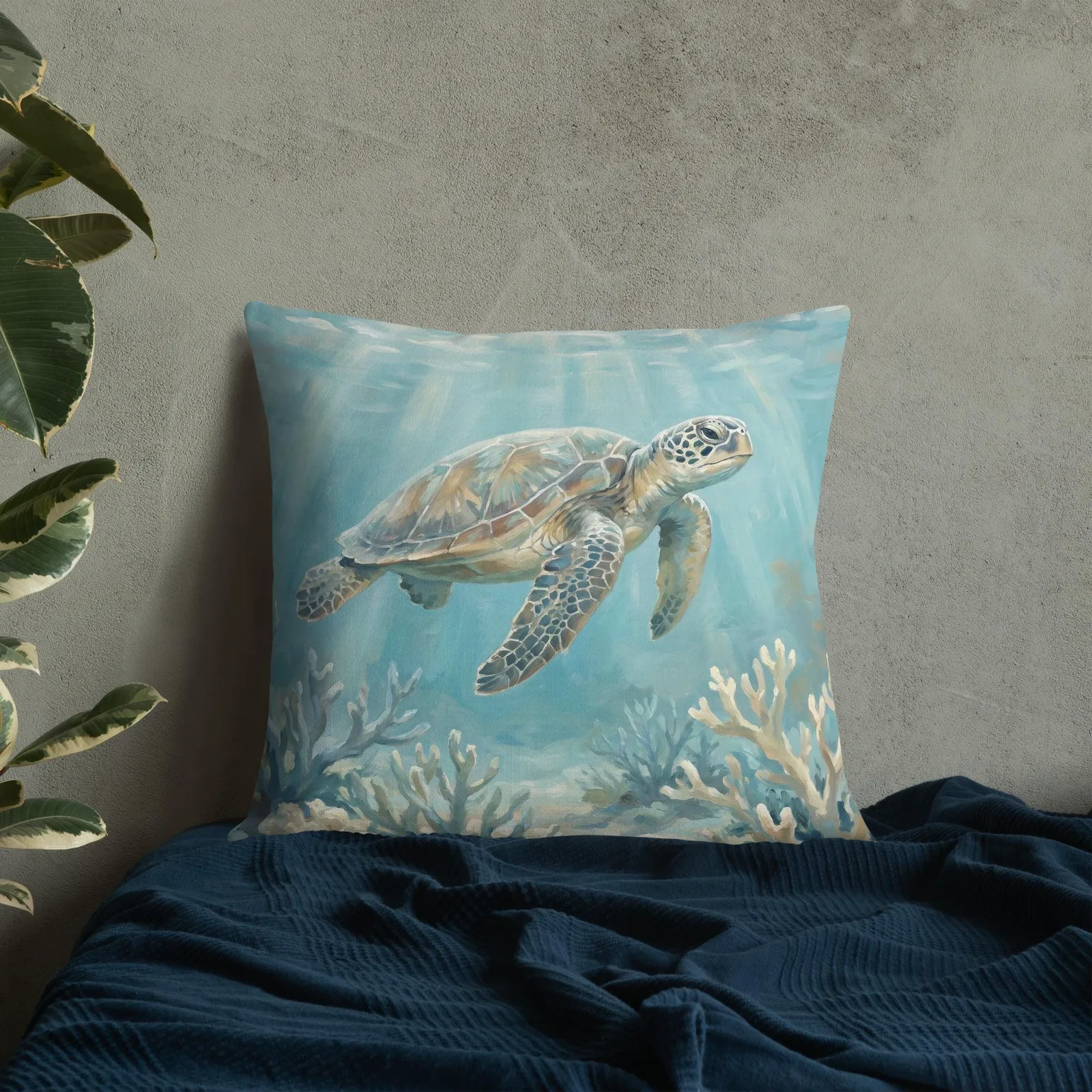 Sea Turtle Throw Pillow: Turquoise Coastal Decor Cushion, photo 9