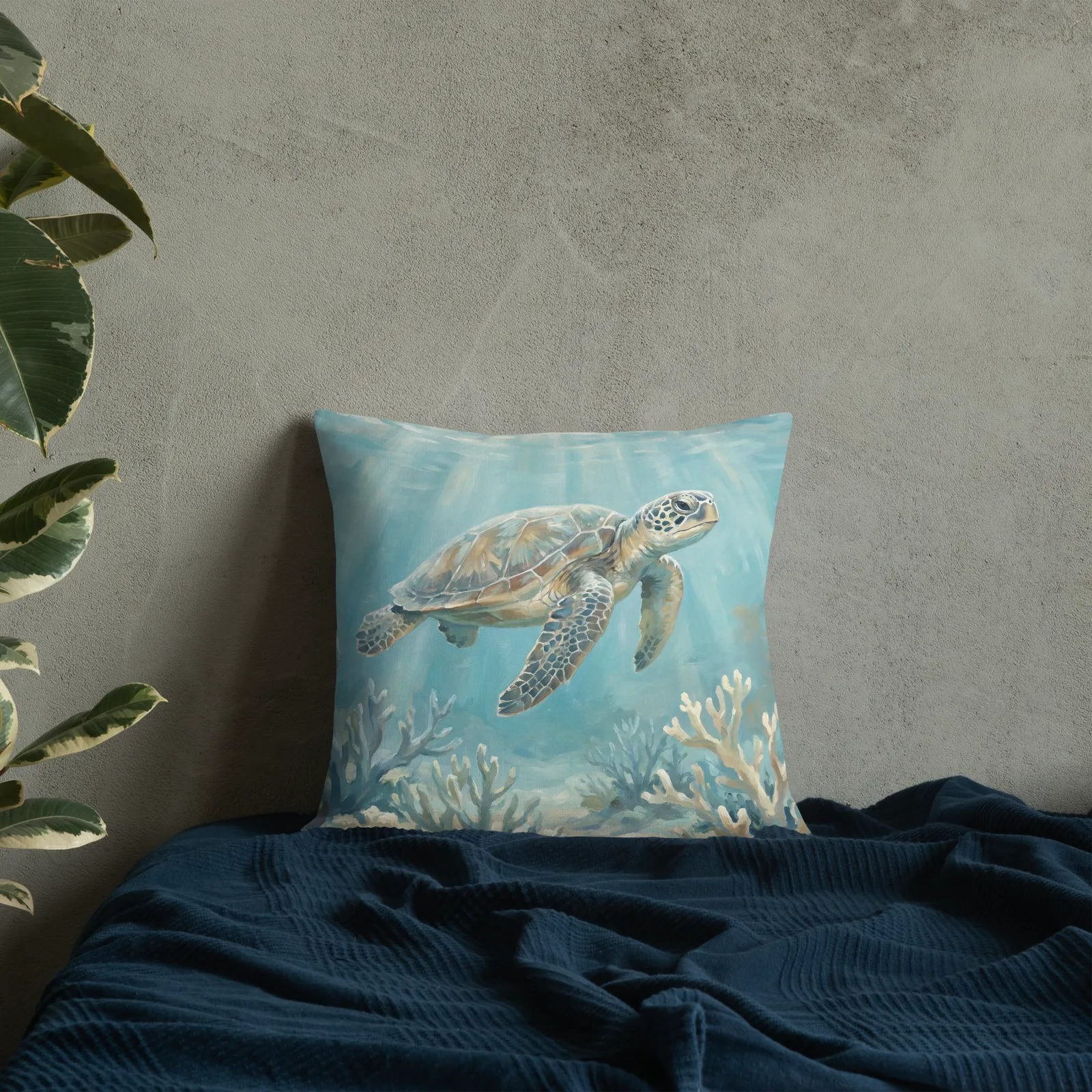 Sea Turtle Throw Pillow: Turquoise Coastal Decor Cushion, photo 8