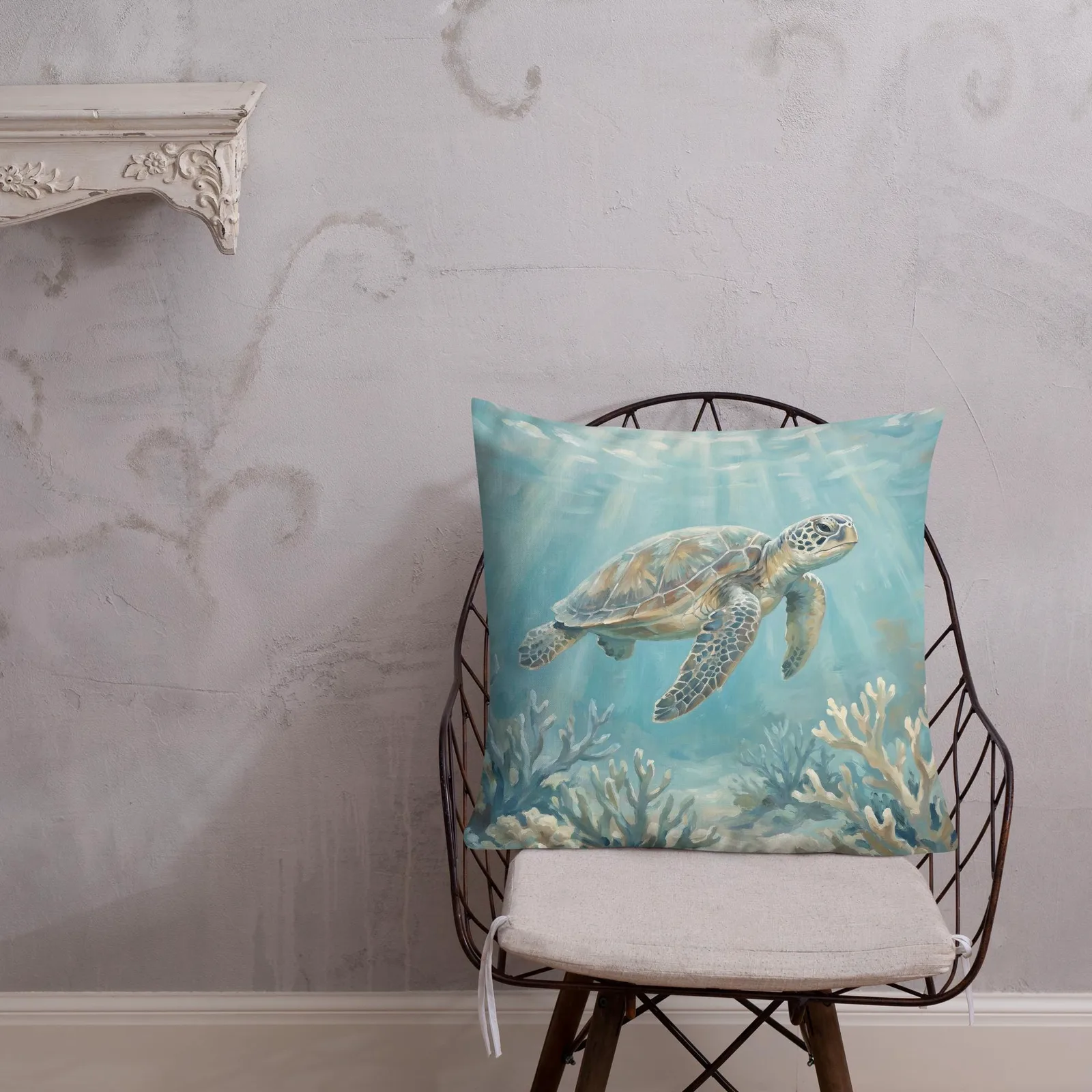 Sea Turtle Throw Pillow: Turquoise Coastal Decor Cushion, photo 3