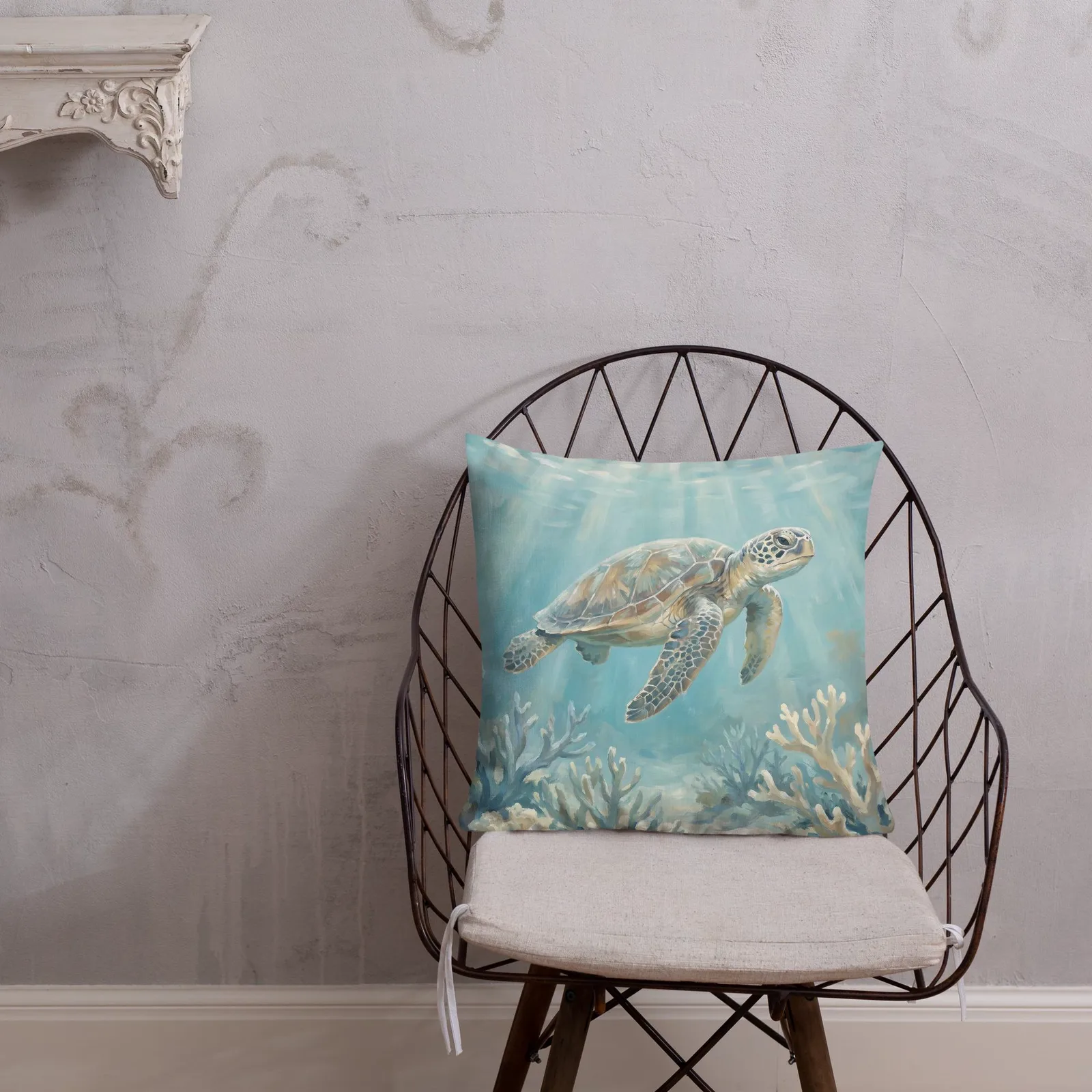 Sea Turtle Throw Pillow: Turquoise Coastal Decor Cushion, photo 2