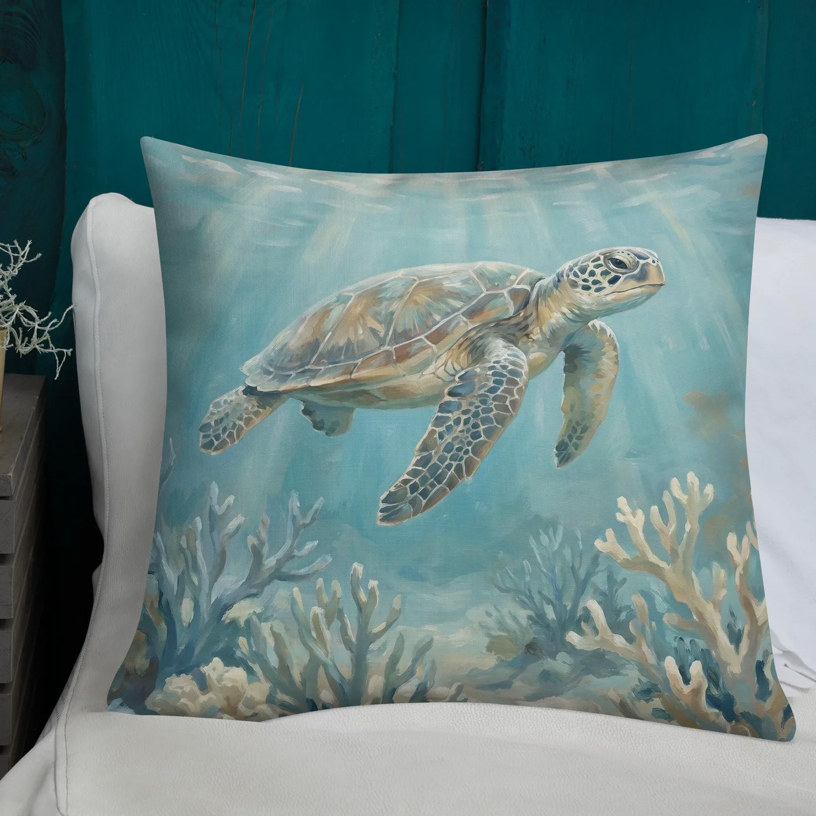 Sea Turtle Throw Pillow: Turquoise Coastal Decor Cushion, photo 5