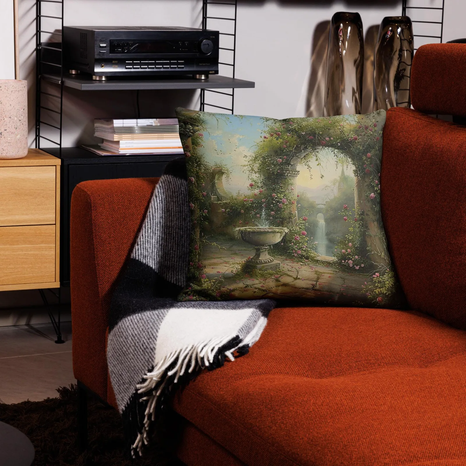 Secret Garden Archway Throw Pillow: Romantic Floral Courtyard Cushion, photo 4