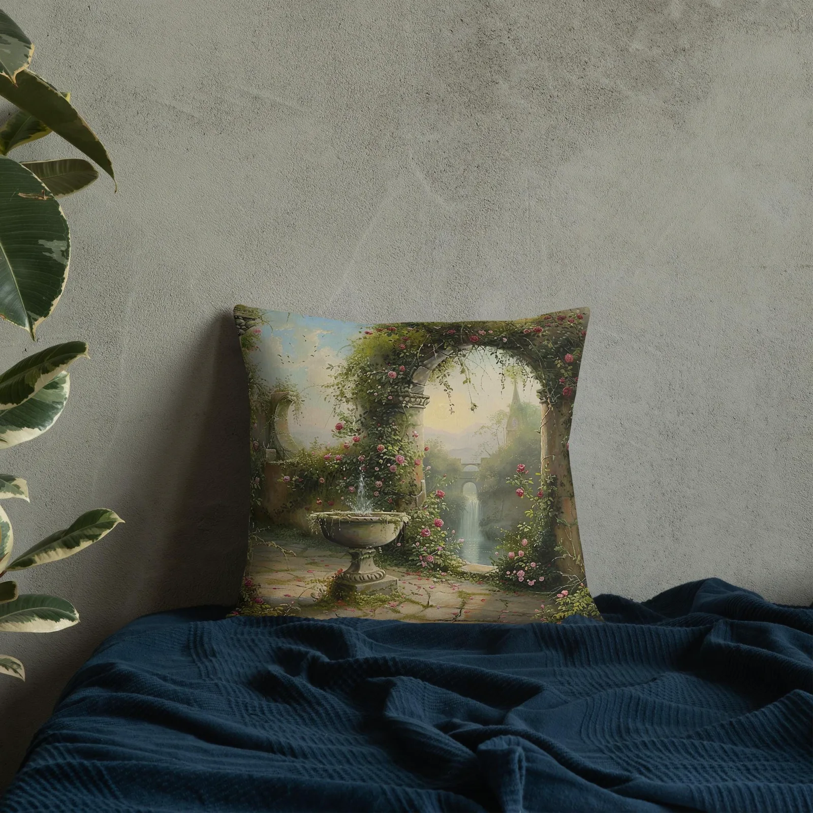 Secret Garden Archway Throw Pillow: Romantic Floral Courtyard Cushion, photo 6