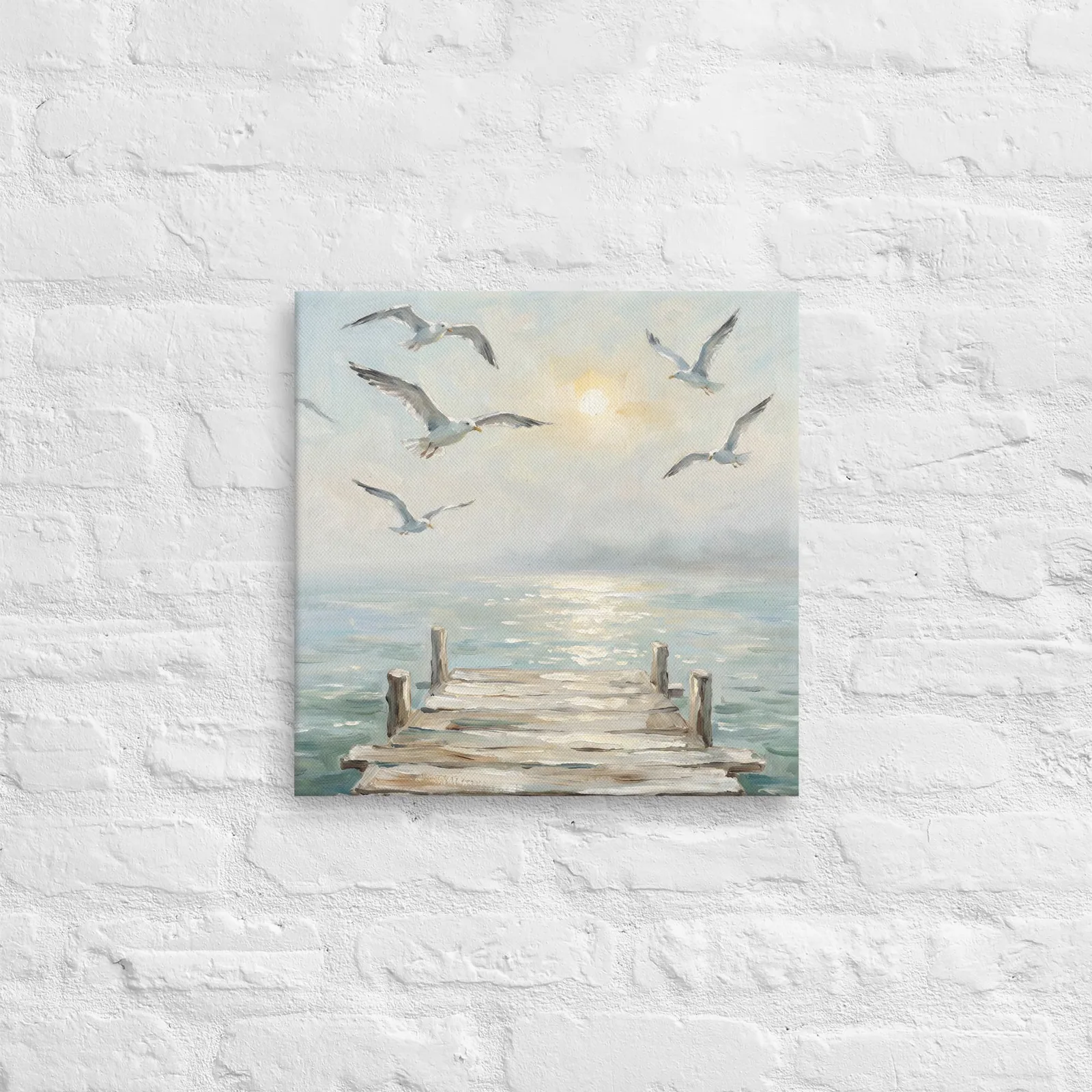 Serene Coastal Seagulls Thin Canvas: Peaceful Ocean Pier Decor Wall Art, photo 7