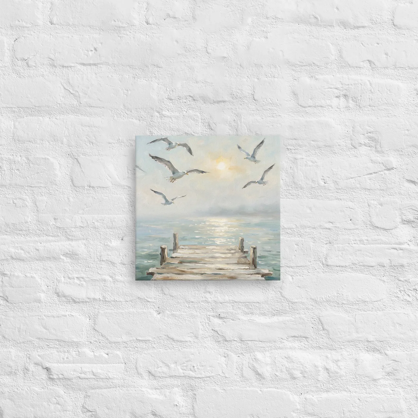 Serene Coastal Seagulls Thin Canvas: Peaceful Ocean Pier Decor Wall Art, photo 6