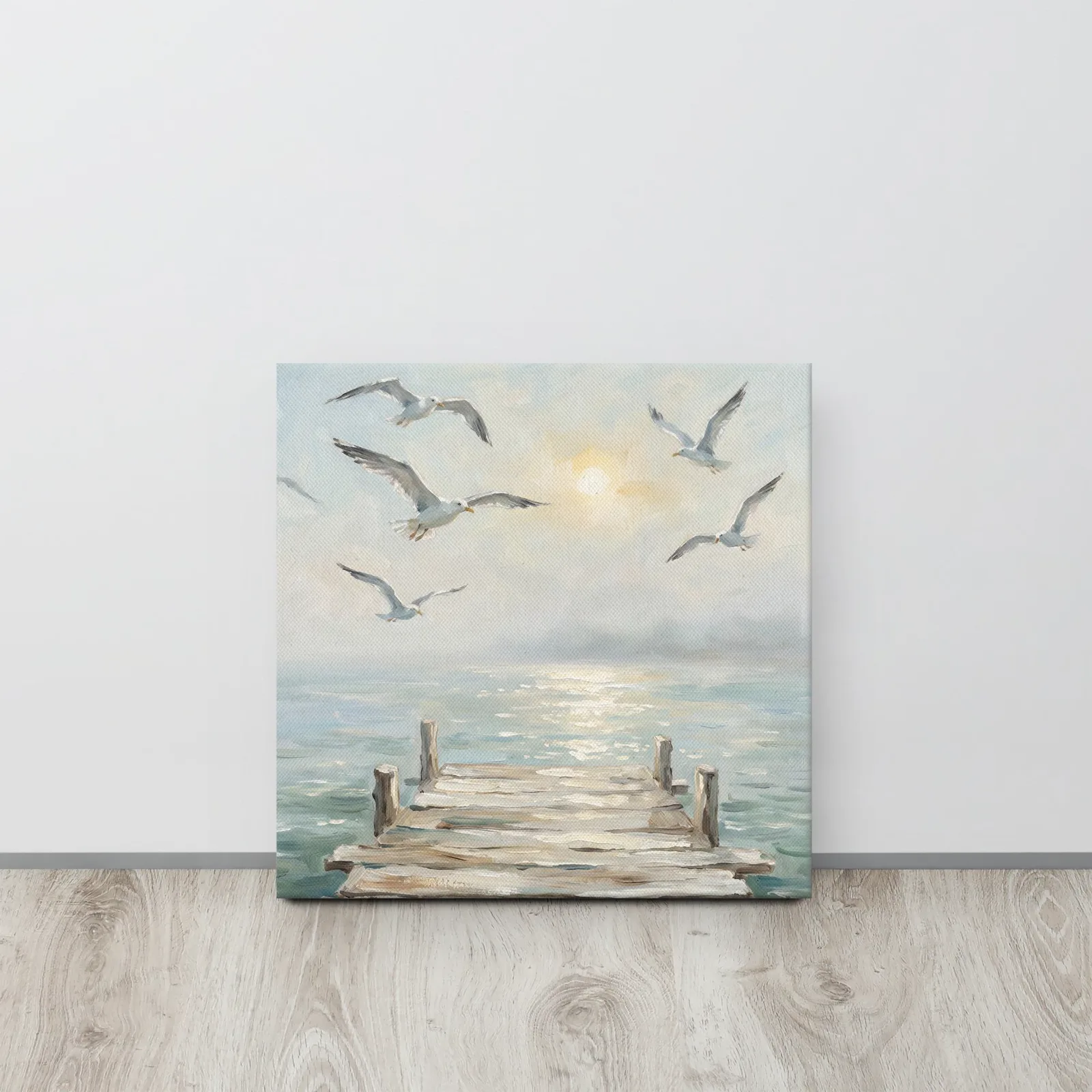 Serene Coastal Seagulls Thin Canvas: Peaceful Ocean Pier Decor Wall Art, photo 5