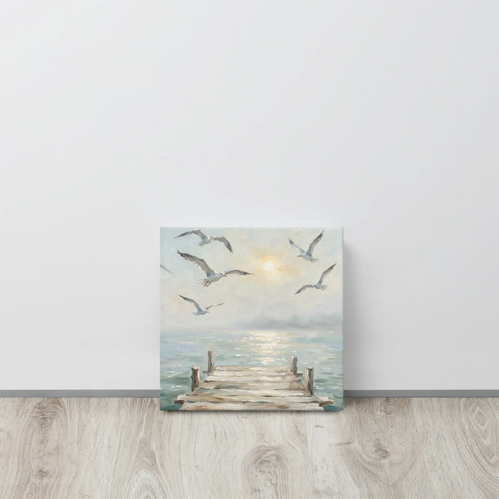 Serene Coastal Seagulls Thin Canvas: Peaceful Ocean Pier Decor Wall Art, photo 4