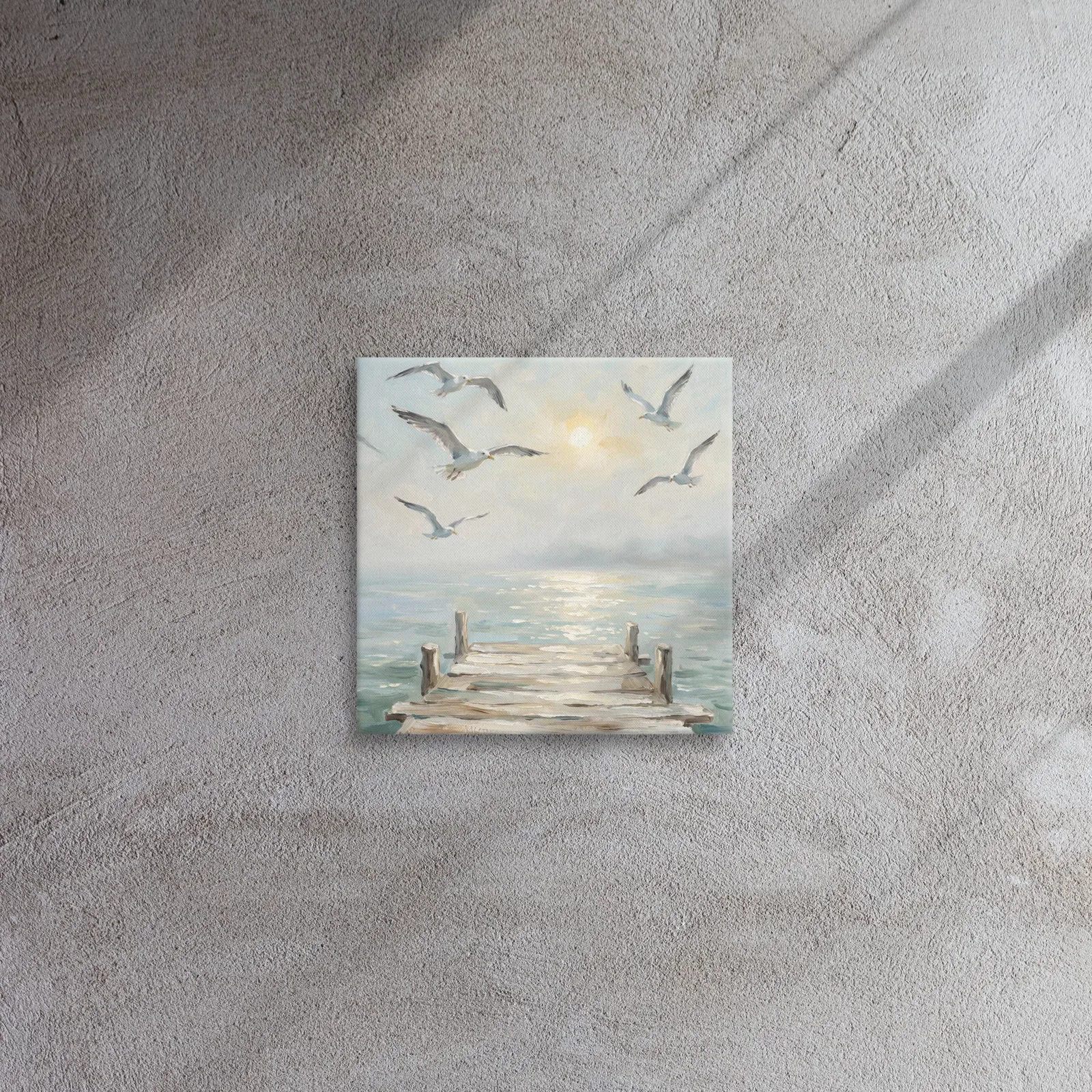 Serene Coastal Seagulls Thin Canvas: Peaceful Ocean Pier Decor Wall Art, photo 2