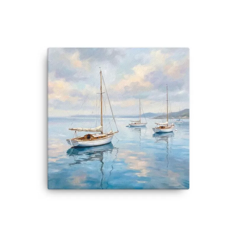 Serene Seascape Thin canvas: Sailboats Coastal Ocean Decor Wall Art