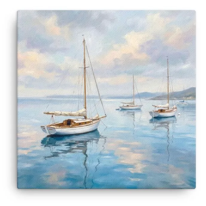 Serene Seascape Thin canvas: Sailboats Coastal Ocean Decor Wall Art