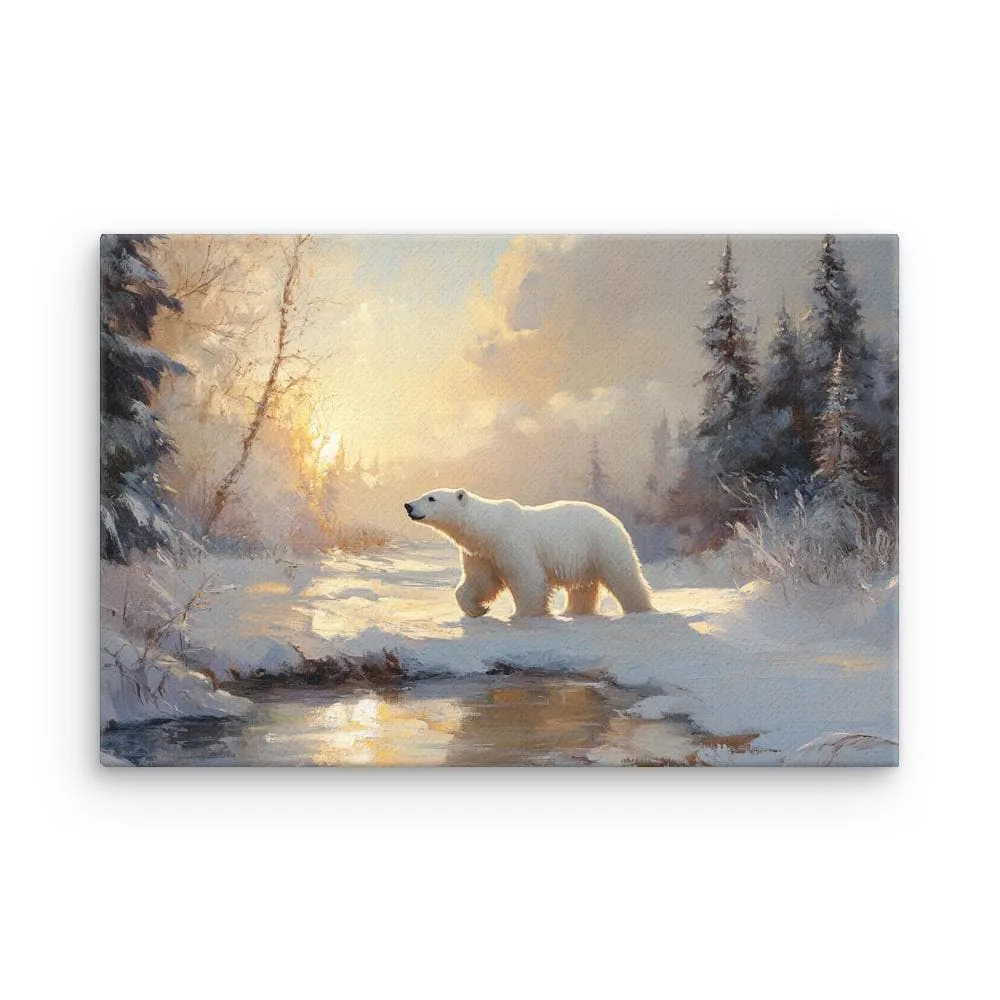 Serene Winter Polar Bear Thin Canvas: Peaceful Arctic Wildlife Wall Art