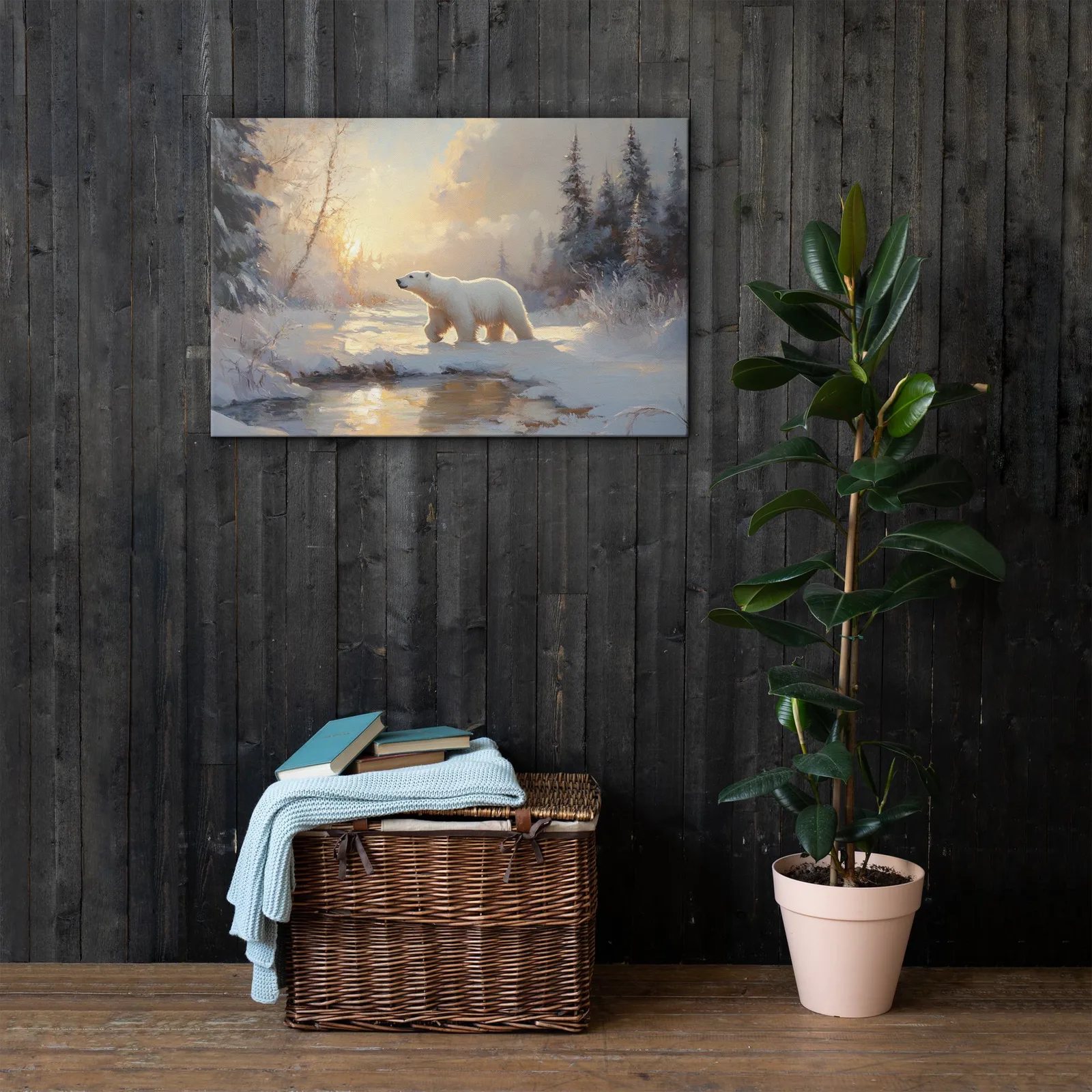 Serene Winter Polar Bear Thin Canvas: Peaceful Arctic Wildlife Wall Art, photo 5