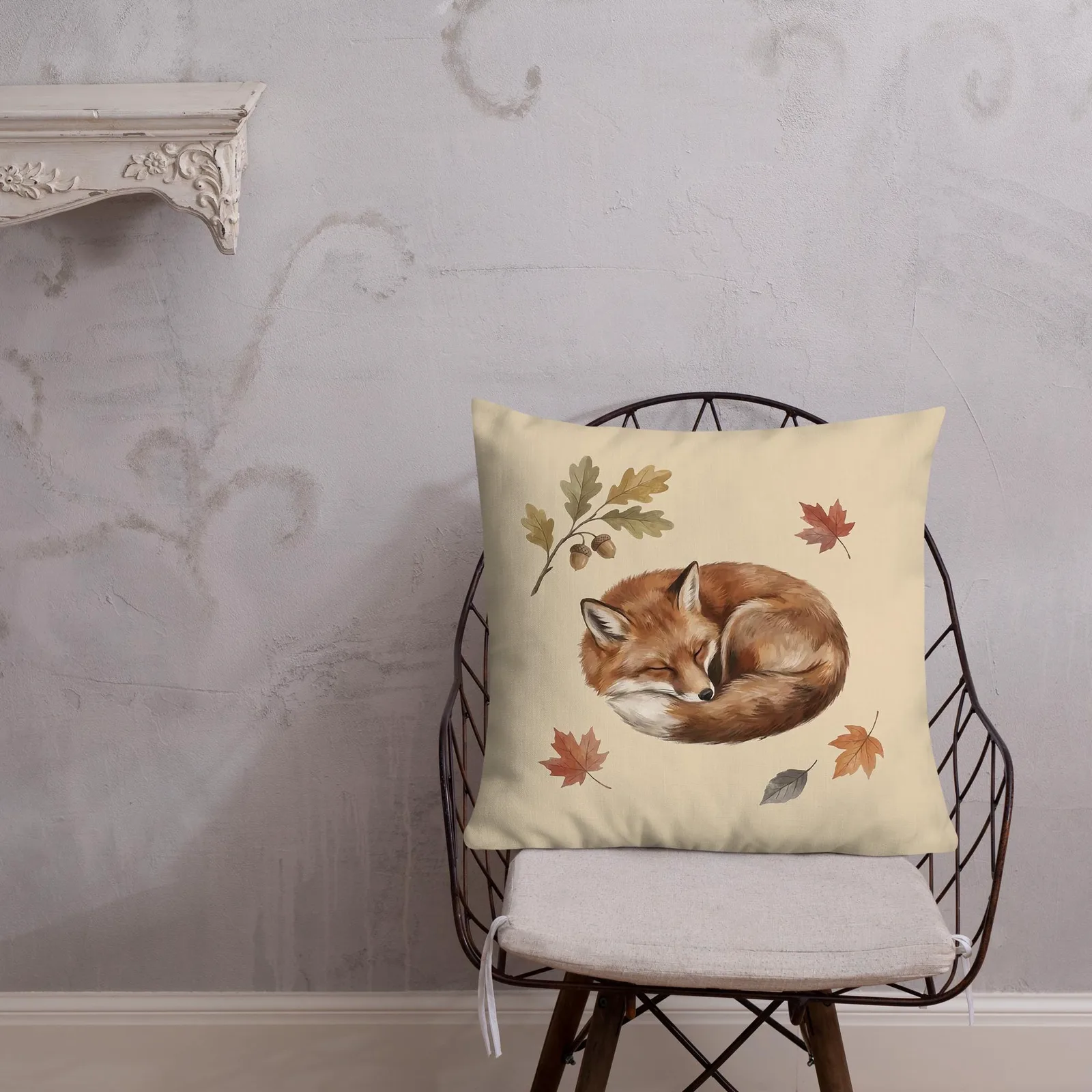 Sleeping Fox Throw Pillow: Cream Woodland Decor Cushion, photo 5