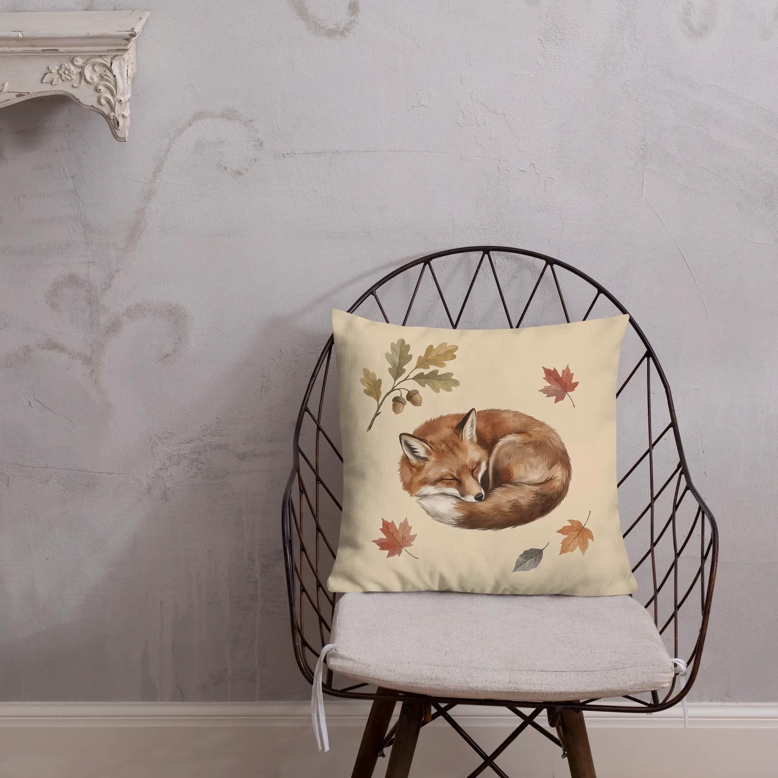 Sleeping Fox Throw Pillow: Cream Woodland Decor Cushion, photo 4