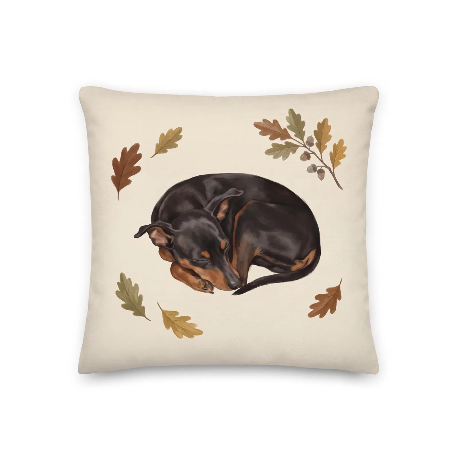 Sleeping Min Pin Throw Pillow: Dog Lover Cream Decor Cushion