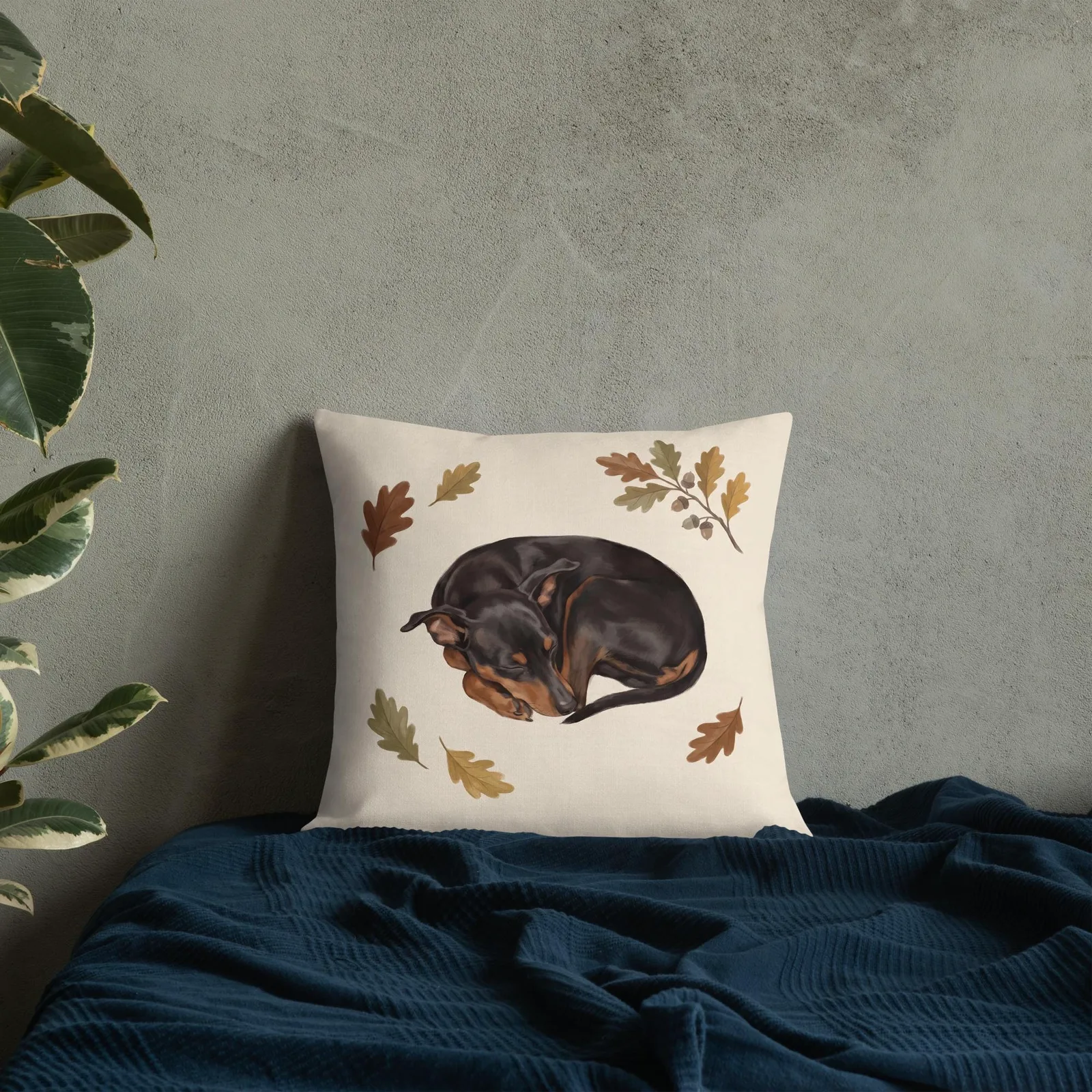 Sleeping Min Pin Throw Pillow: Dog Lover Cream Decor Cushion, photo 6