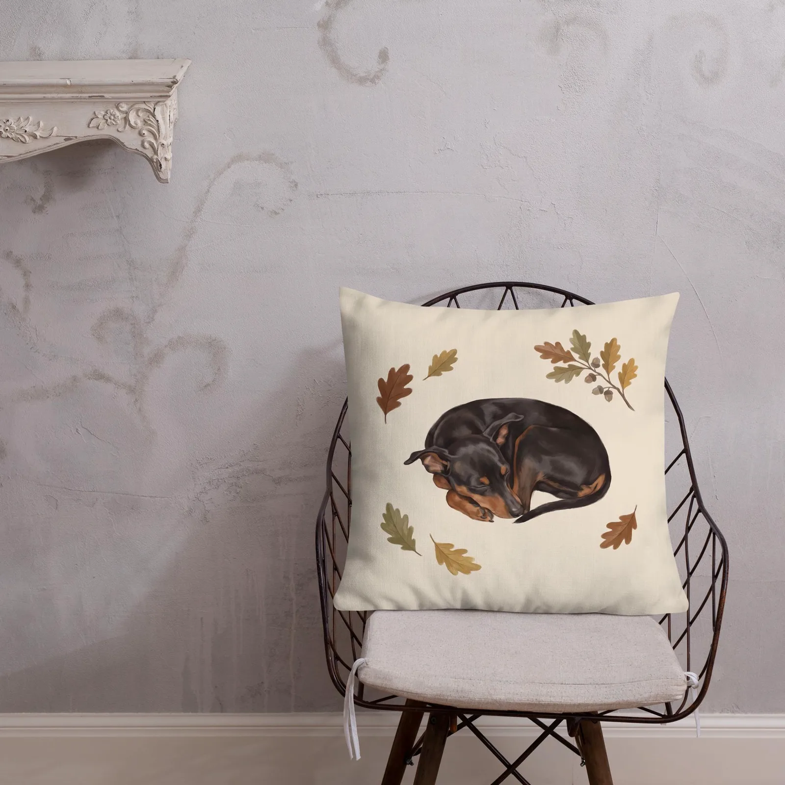 Sleeping Min Pin Throw Pillow: Dog Lover Cream Decor Cushion, photo 5