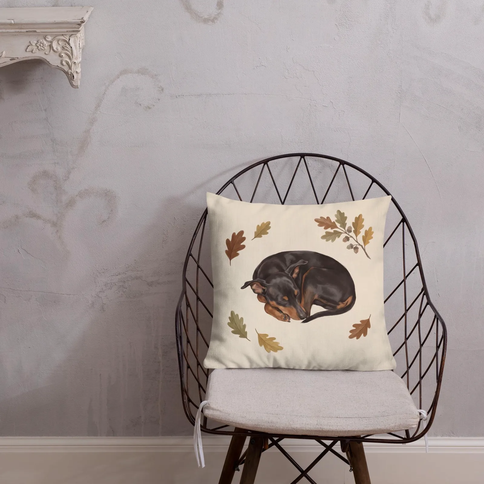 Sleeping Min Pin Throw Pillow: Dog Lover Cream Decor Cushion, photo 4