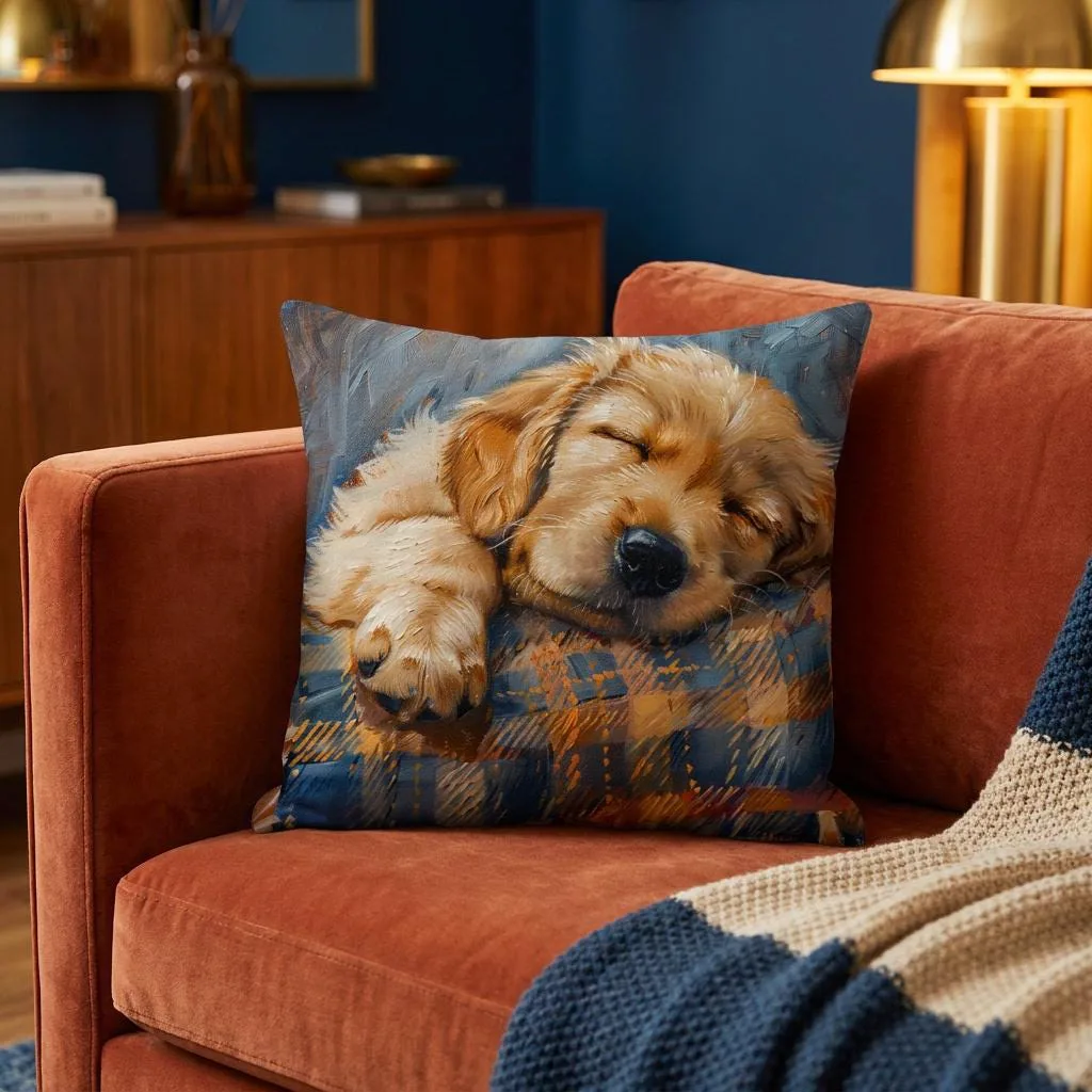 Sleeping Puppy Throw Pillow: Cozy Dog Lover Decor