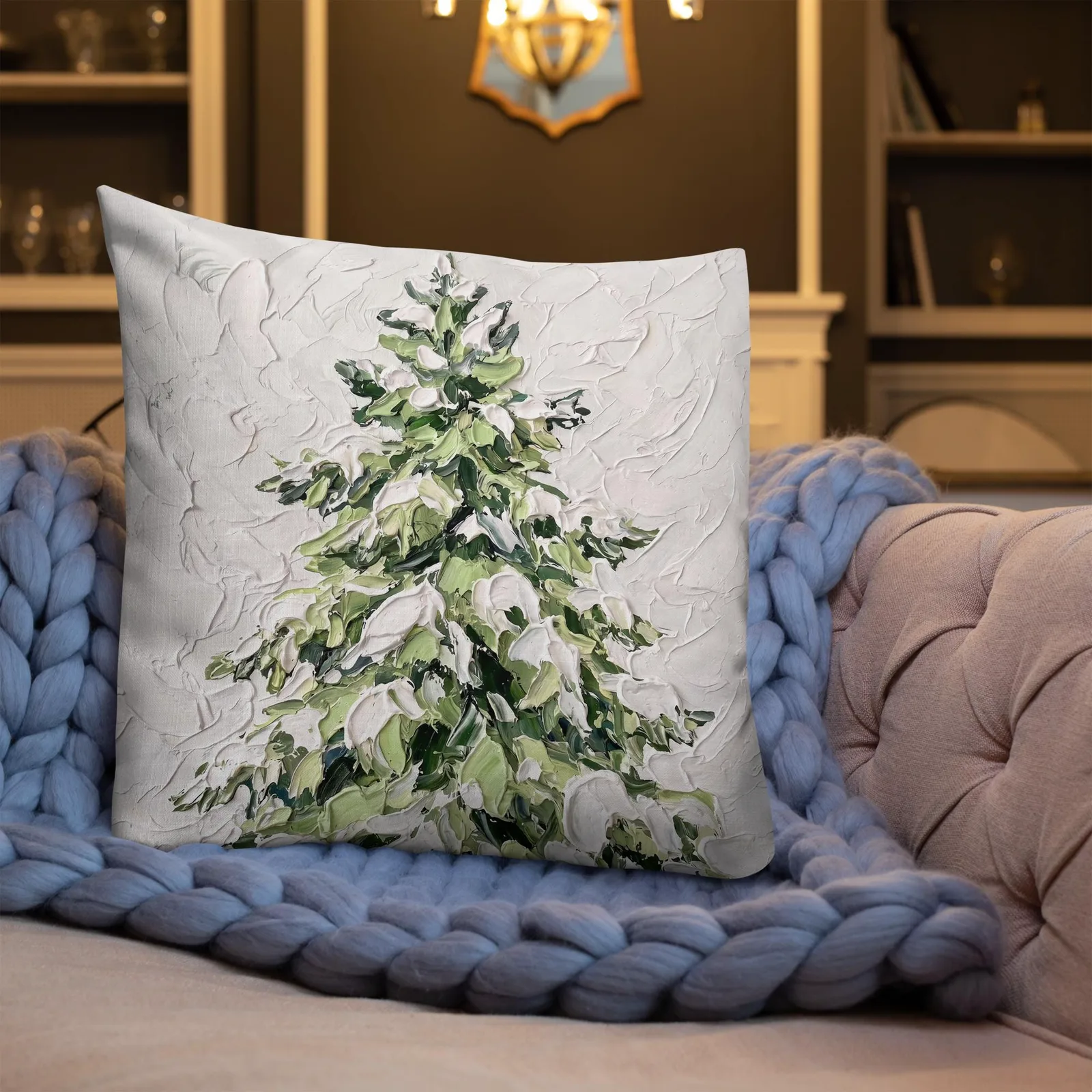 Snowy Fir Tree Throw Pillow: Cozy Winter Home decor Cushion