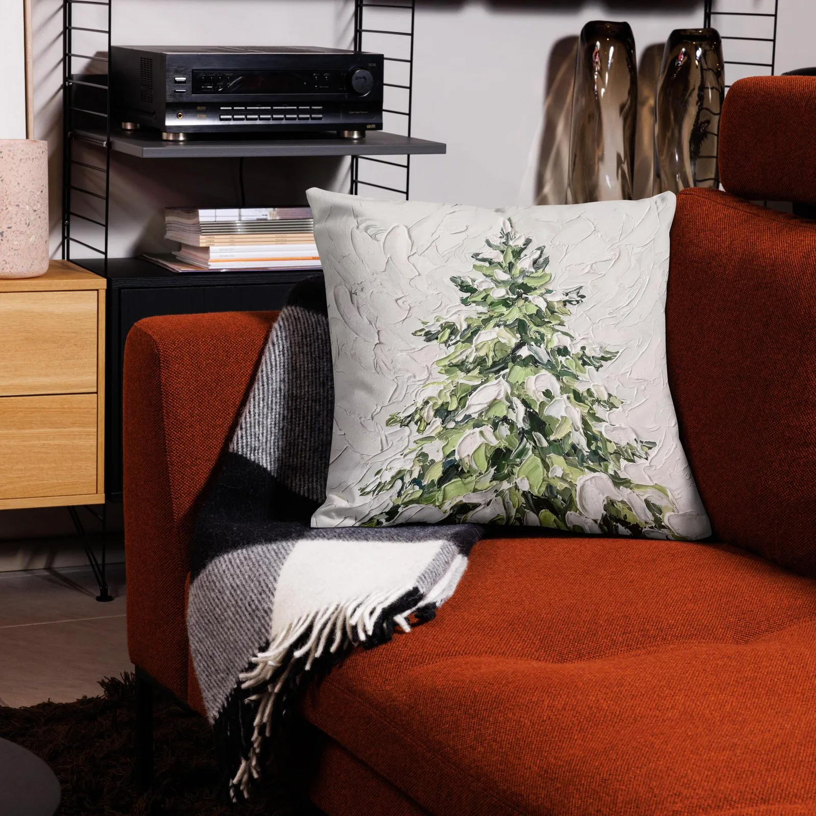 Snowy Fir Tree Throw Pillow: Cozy Winter Home decor Cushion, photo 7