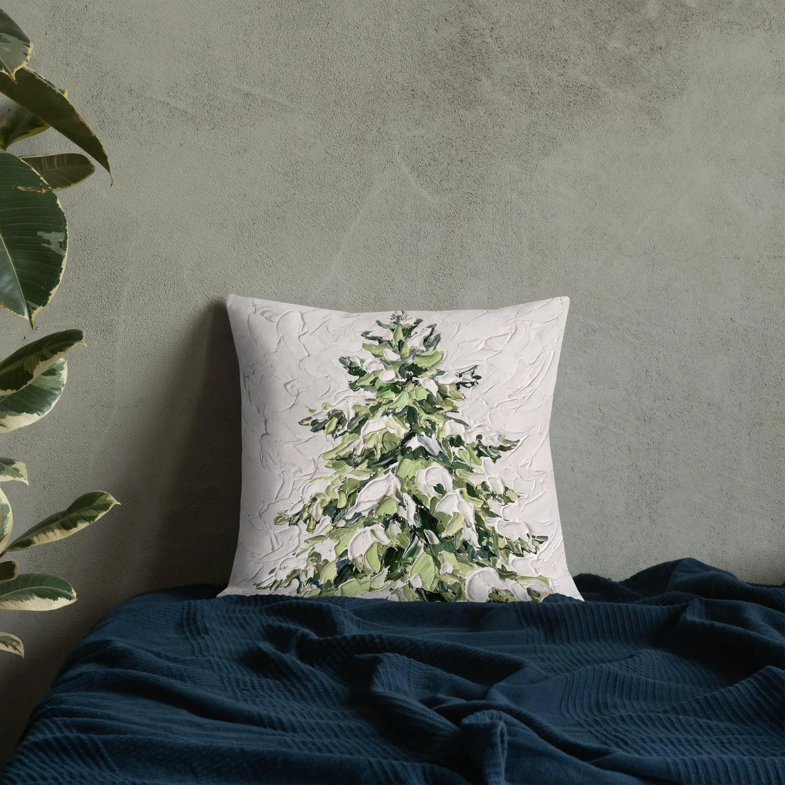 Snowy Fir Tree Throw Pillow: Cozy Winter Home decor Cushion, photo 4