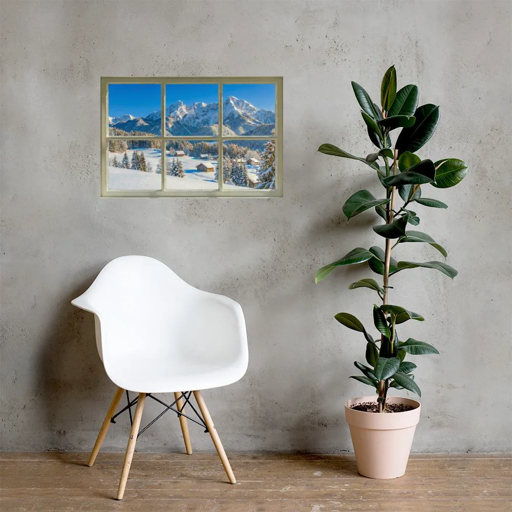Snowy Mountain Faux Window Poster: Winter Scenic Landscape Wall Art, photo 8
