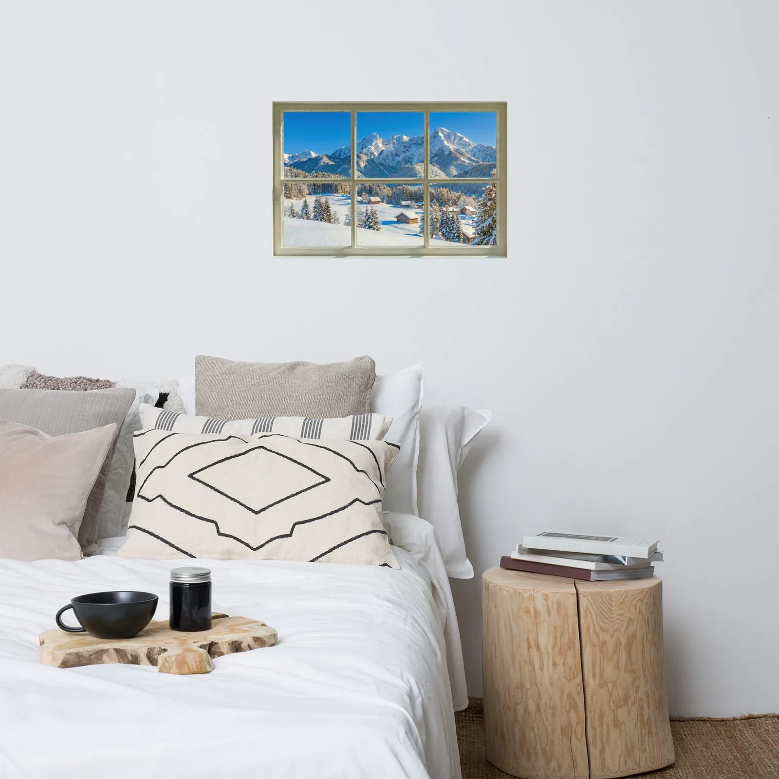 Snowy Mountain Faux Window Poster: Winter Scenic Landscape Wall Art, photo 4
