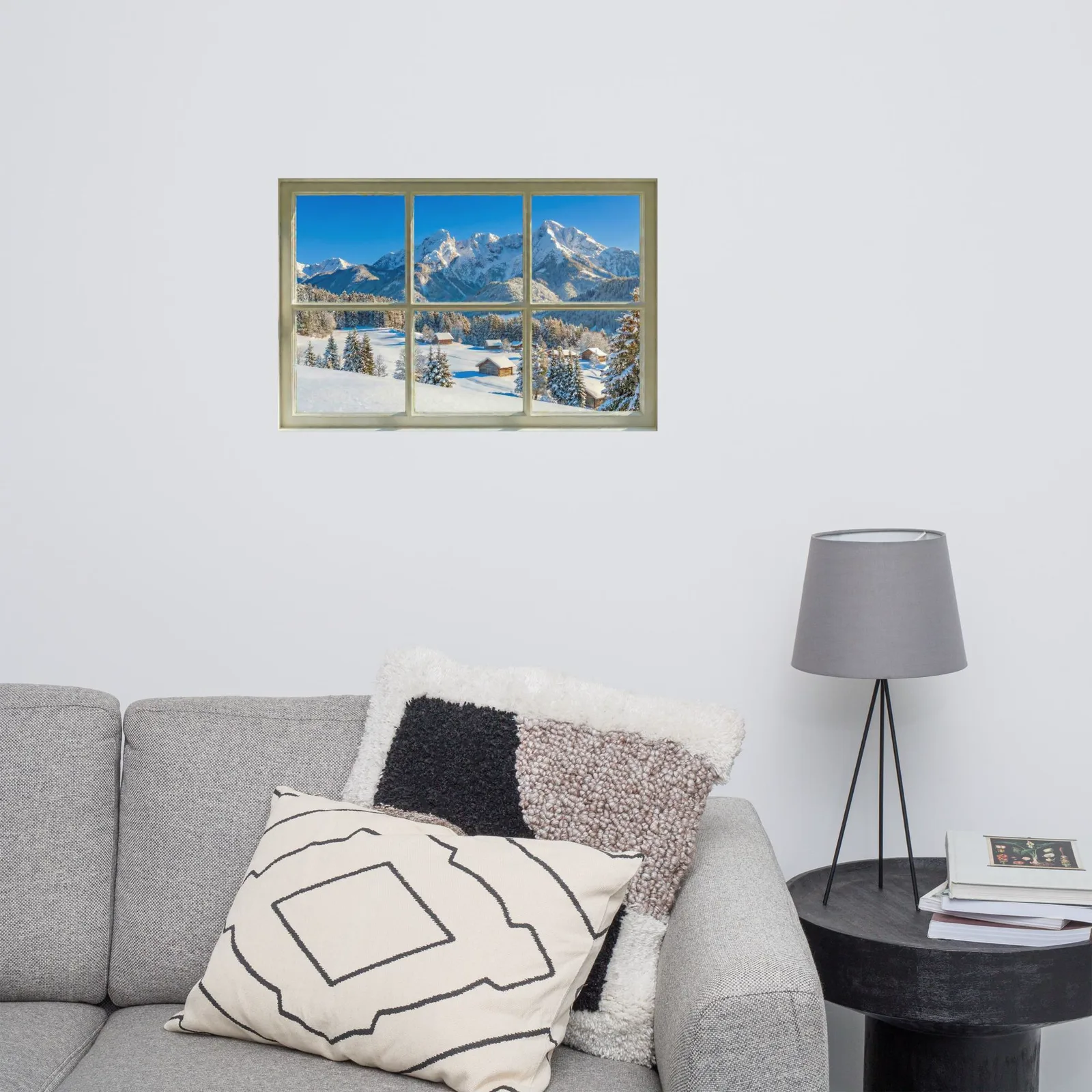Snowy Mountain Faux Window Poster: Winter Scenic Landscape Wall Art, photo 7