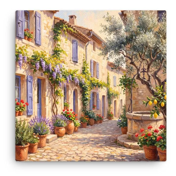 South of France Provence Village Thin canvas: Mediterranean Colors Decor Wall Art