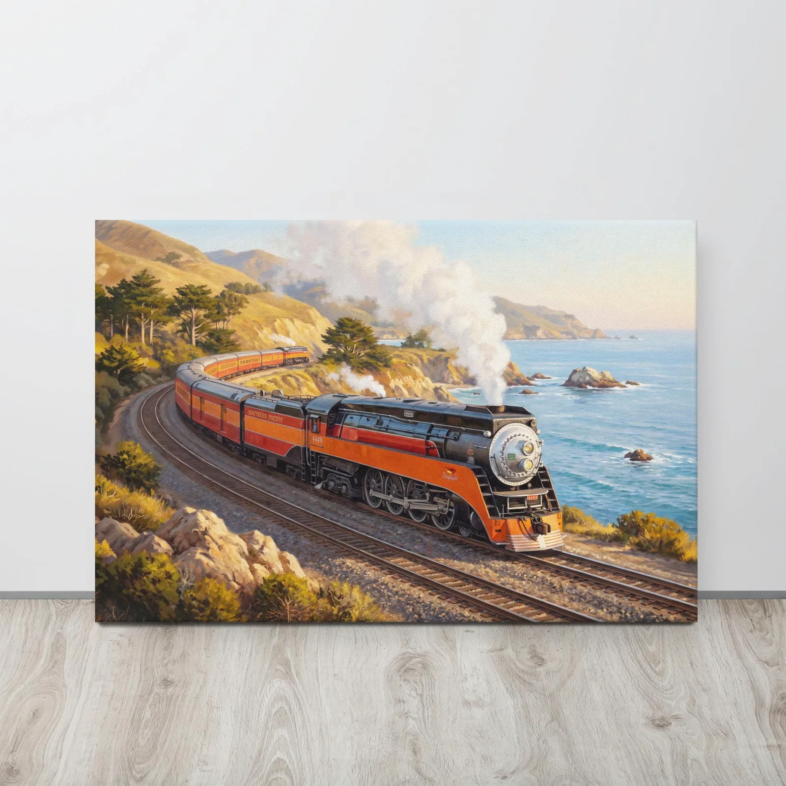 Southern Pacific GS-4 “Daylight” Train Thin Canvas: Vintage 1940s Steam Locomotive Wall Art, photo 5